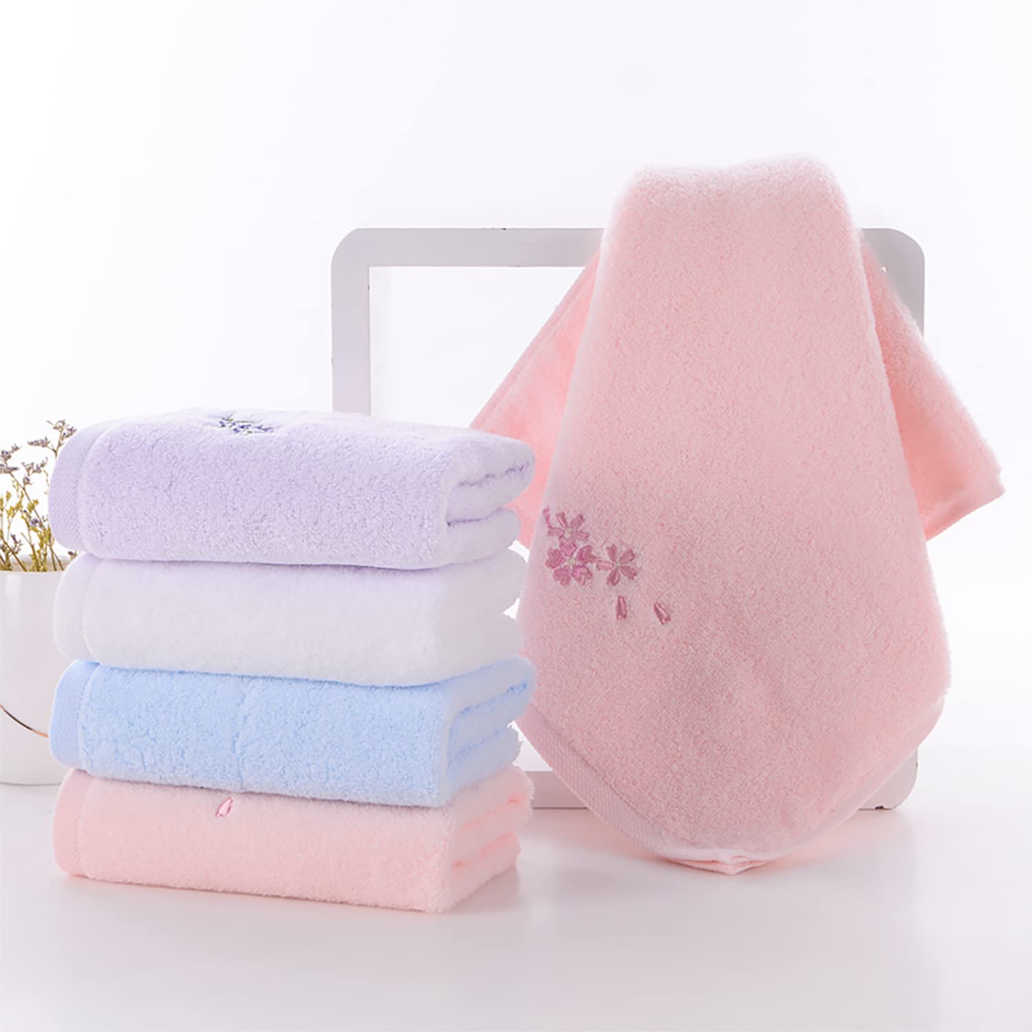 Pidada Hand Towel Set Of 3 Embroidered Floral Pattern 100% Cotton Soft Absorbent Decorative Towel For Bathroom (Pink)