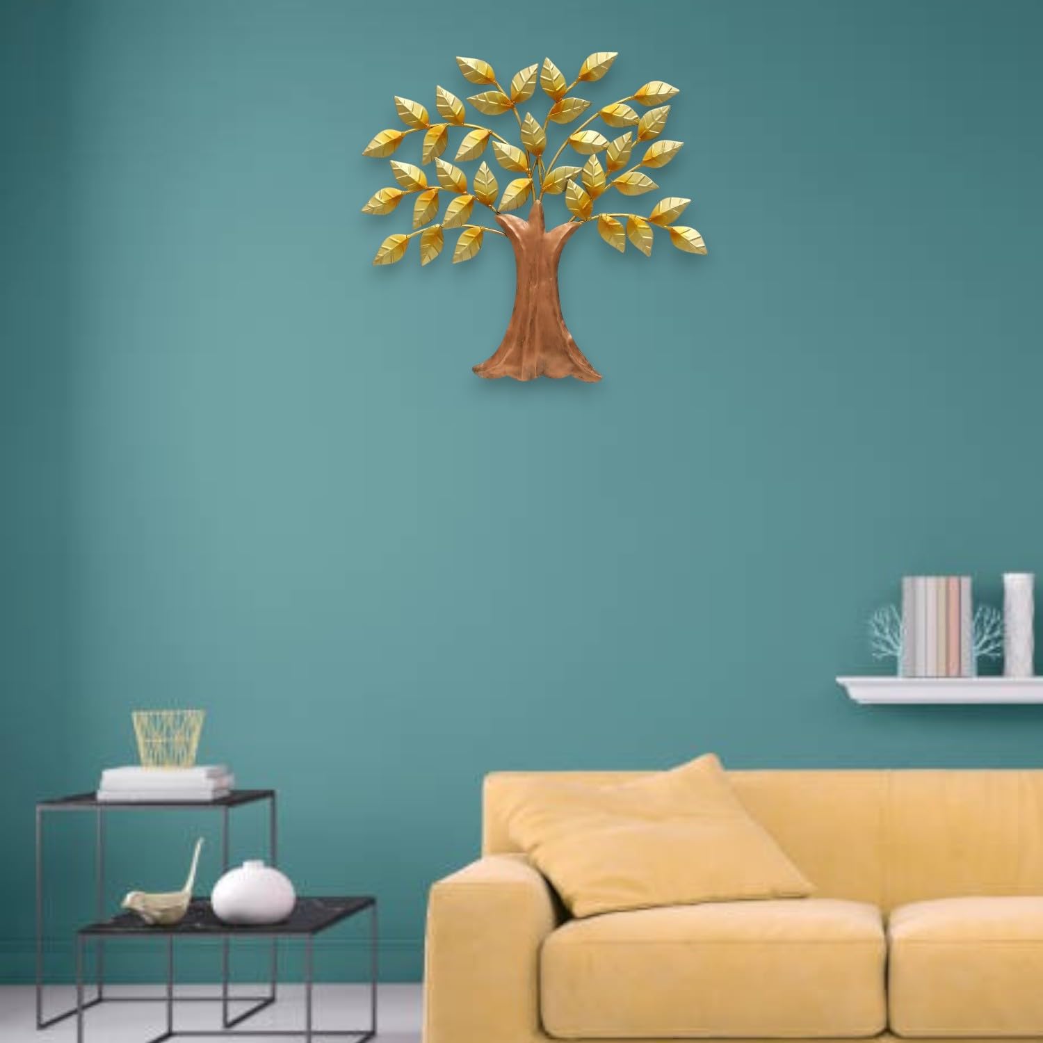 Vedas Reva Metal Contemporary Design Golden Tree Of Wisdom & Life Wall Hanging Art Decor Sculpture Modern Home Office Artwork (S