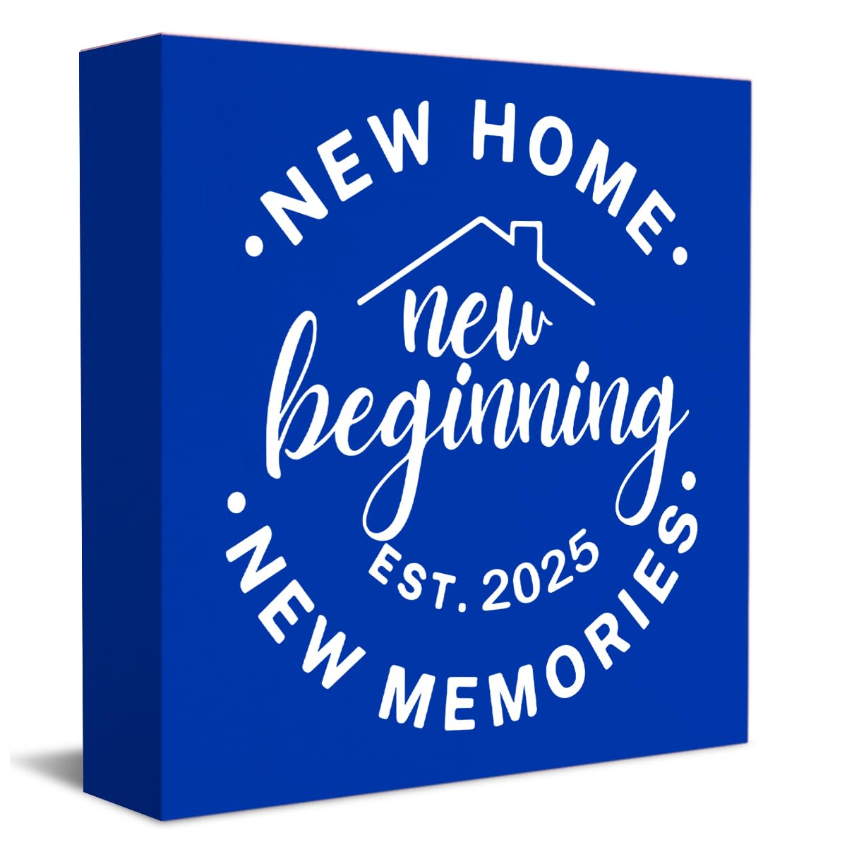 HTBIG Home Sweet Home Sign - Housewarming Gift, Funny New Memories Wooden Box Sign for Living Room Shelf Desk Decoration, 5x5 In