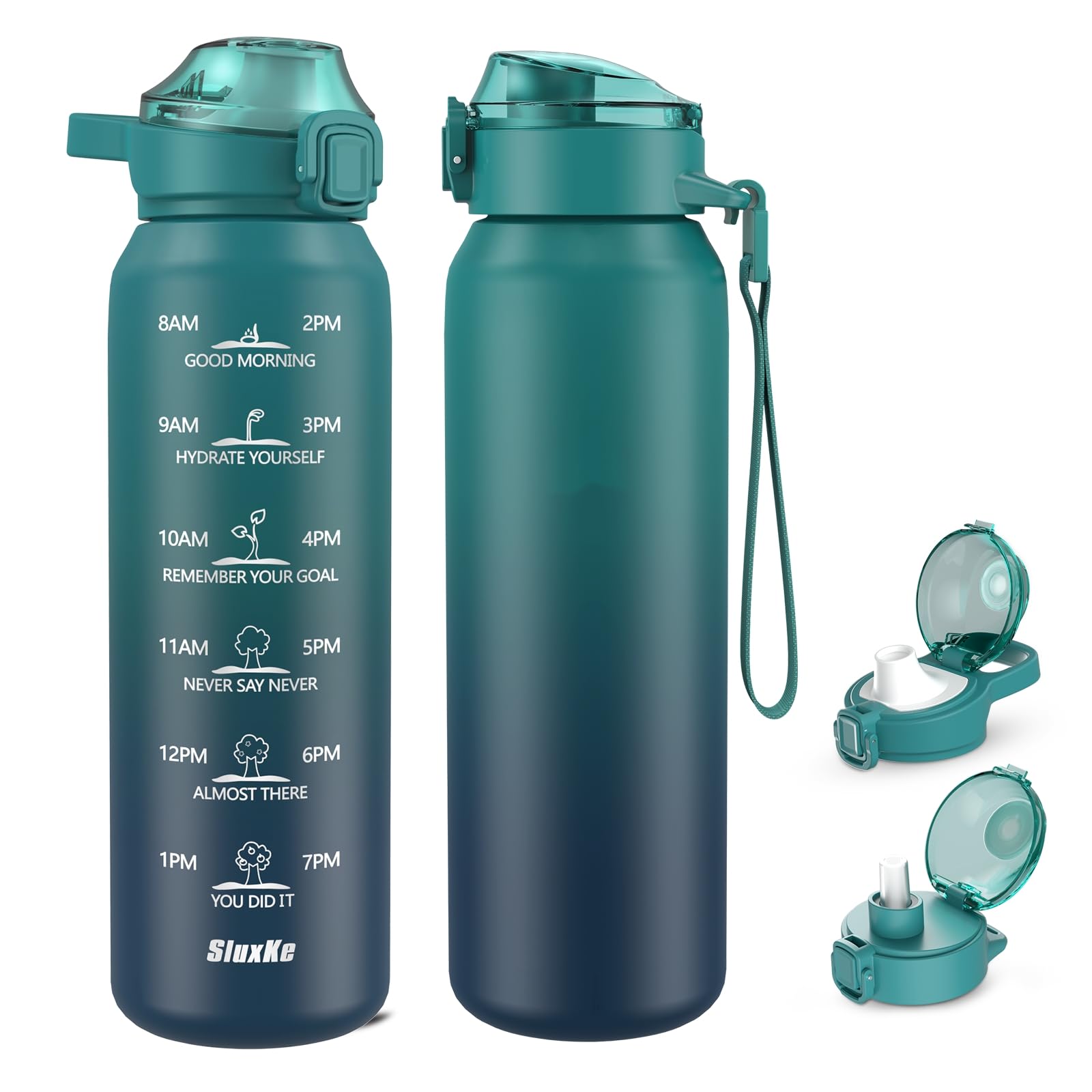 SLUXKE 32oz Insulated Water Bottle with 2Lids(Straw Lid & Spout Lid), 1000ml Stainless Steel Water Bottle Double Walled Leakproo