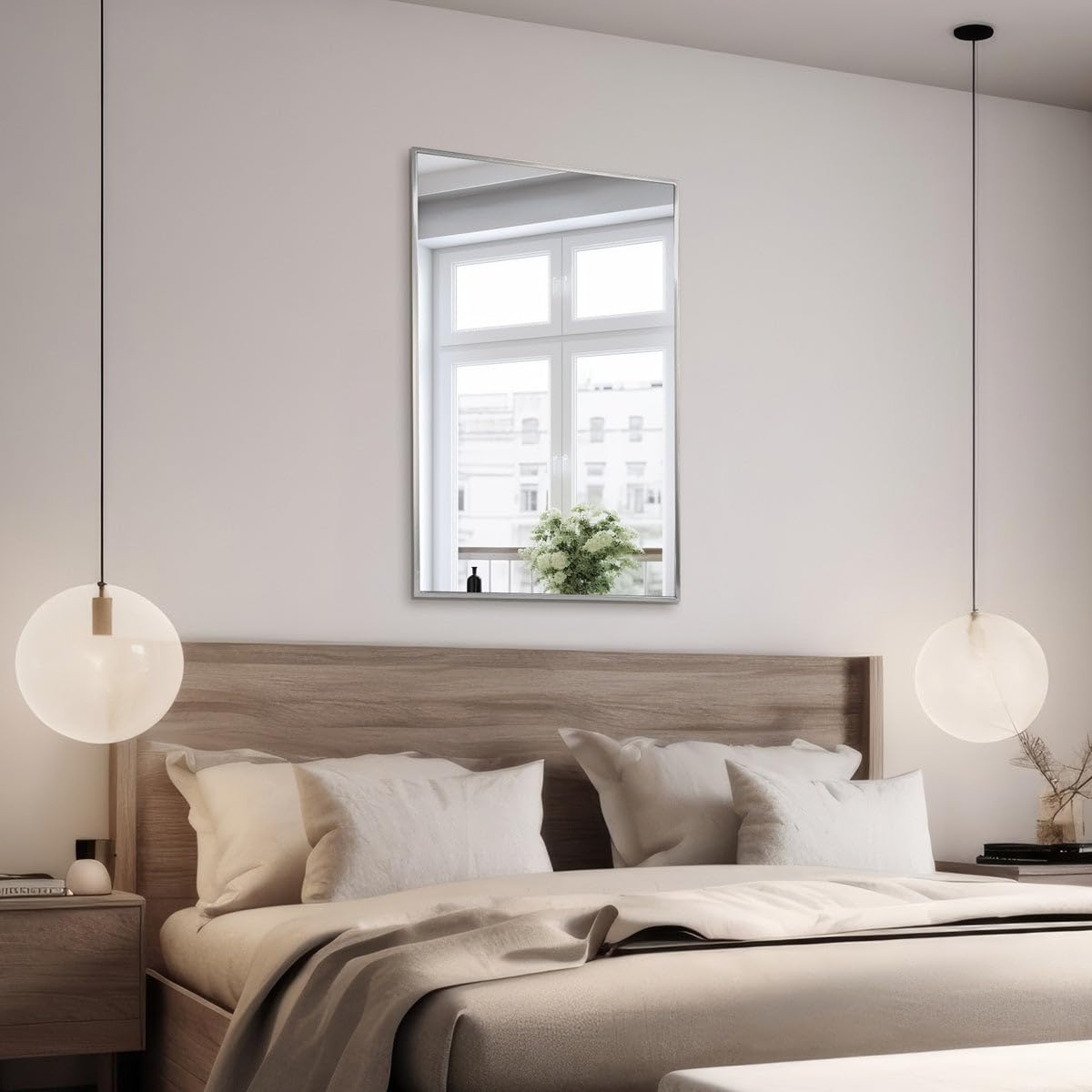 Head West Brushed Nickel Float Rectangular Framed Accent Wall Vanity Mirror - 22 x 34