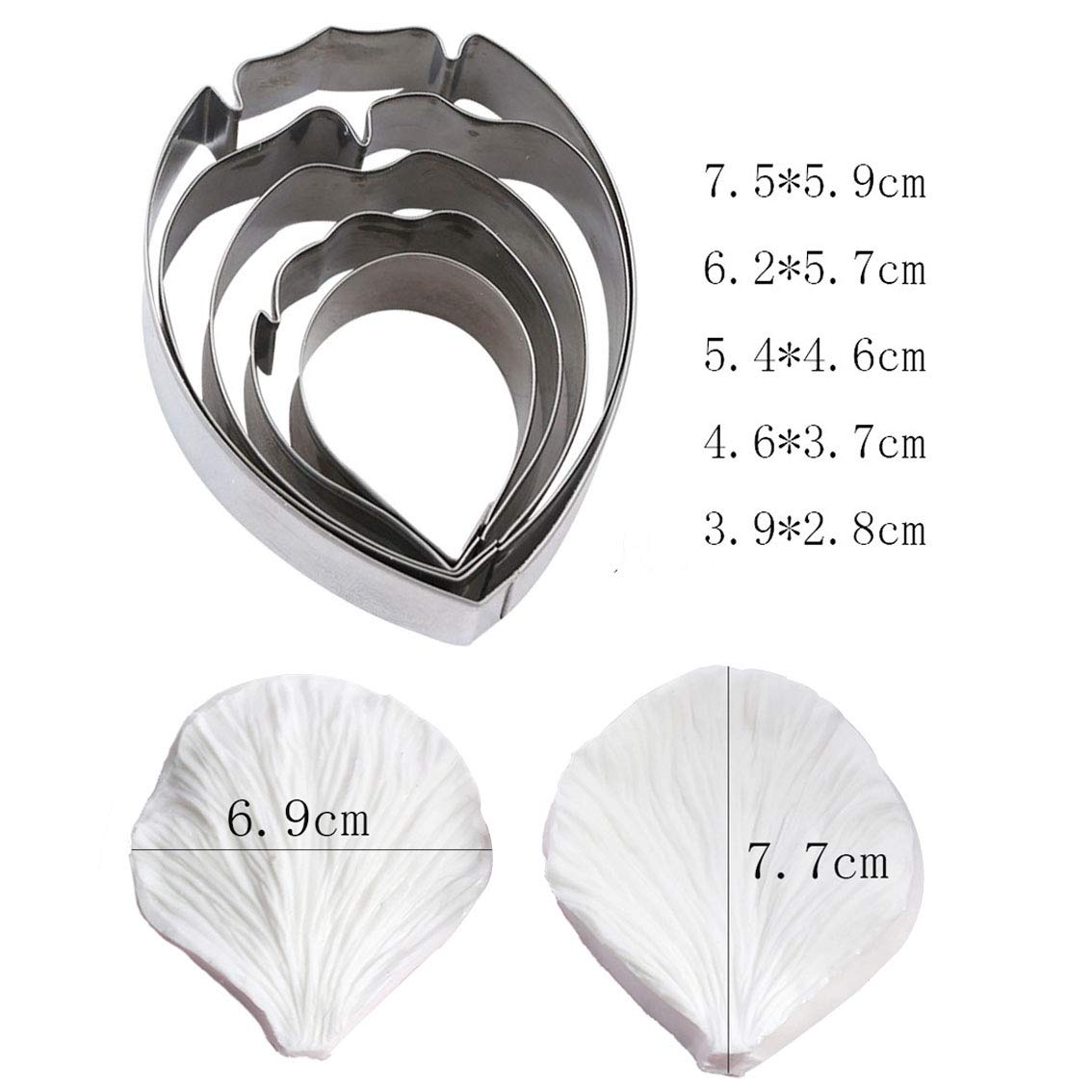 Kalaien 5Pcs Stainless Steel Peony Cutter 2Pcs Fondant Silicone Mold Gumpaste Peony Sugarcraft Flower Veining Mold Veiner Petal