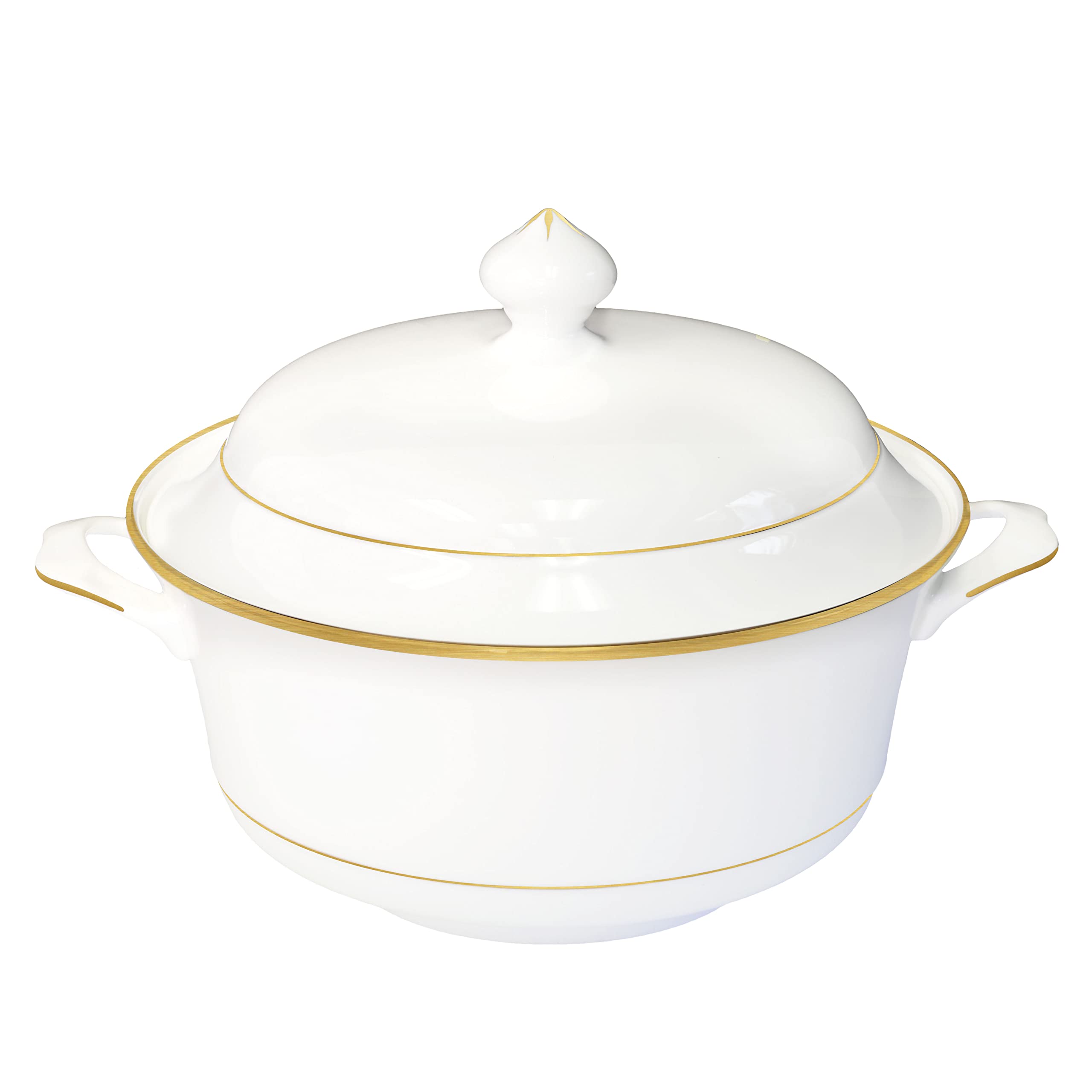 Bone China Soup Tureen with lid, 2.97QT, Gold Rim, Big Soup Bowl, 2pc set, Serveware, Big Serving Bowl, Elegant Ceramic/Porcelai