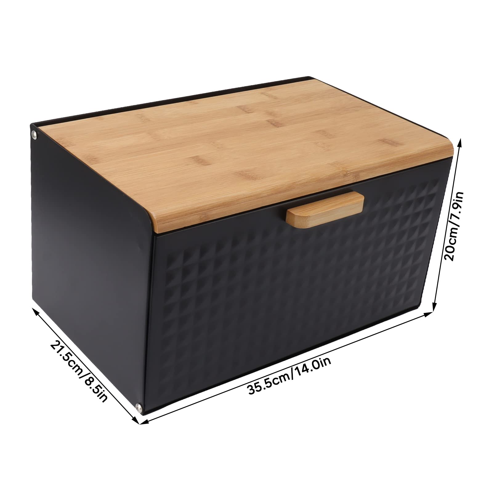 Fdit Wooden Bread Box Baking Overweight Storage Box Square Lid Bin Vintage Large Capacity Bamboo Wood Iron Bread Loaf Trash Garb