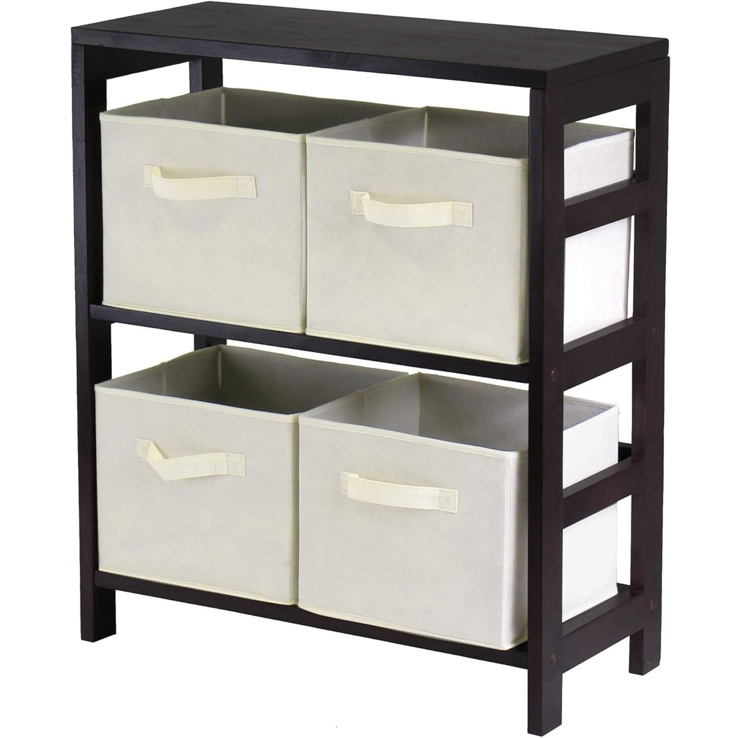 Winsome Wood Capri 2-Section M Storage Shelf with 4 Foldable Beige Fabric Baskets