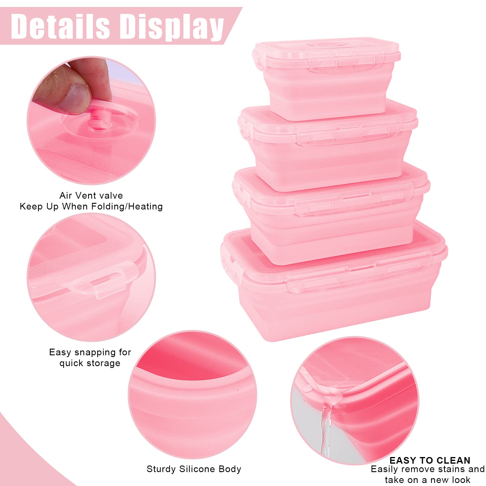 Collapsible Silicone Food Storage Containers With Lids,Set Of 4 Silicone Lunch Box Containers,Foldable Meal Prep Container For K