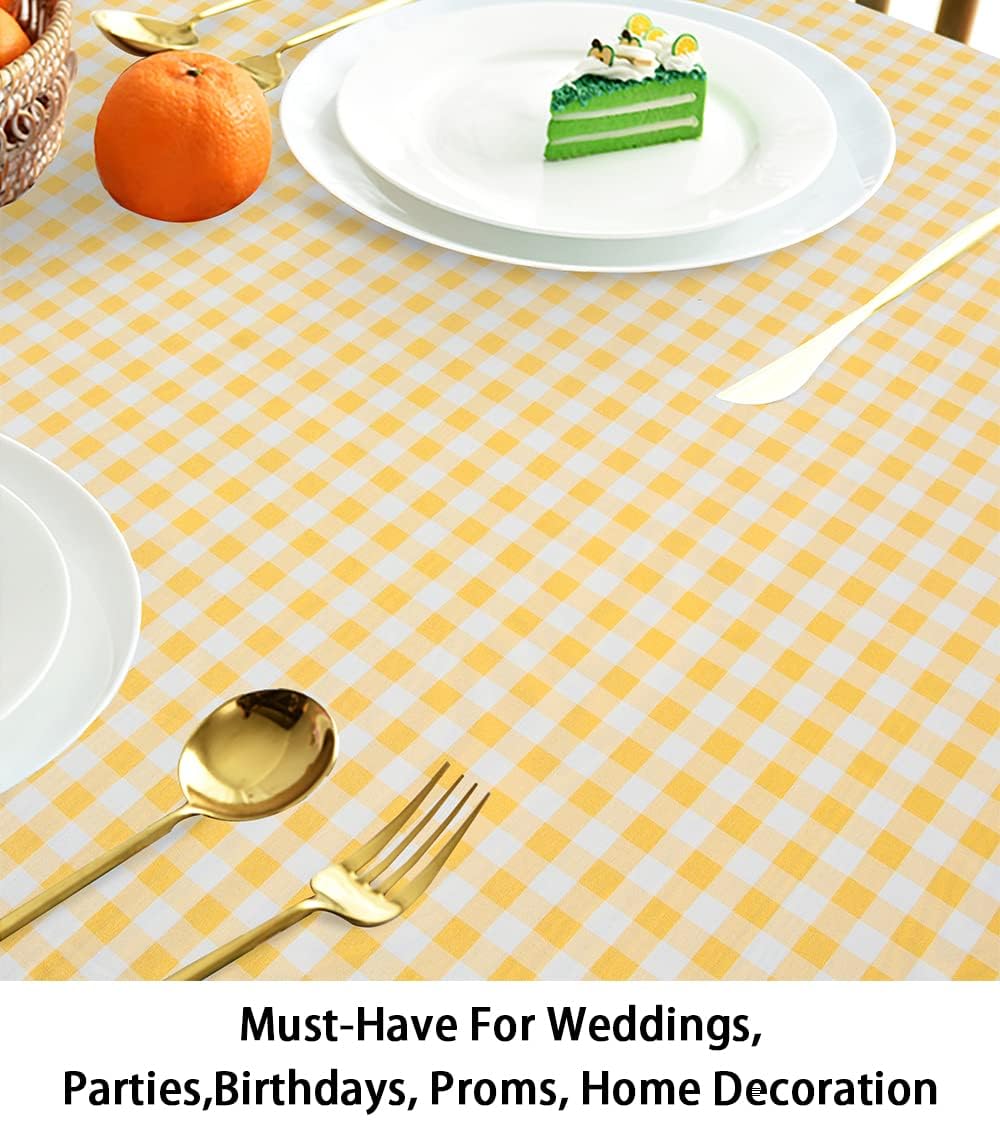 Shinybeauty Checkered Tablecloth -54X72 Rectangle Tablecloth -Yellow Plaid Tablecloth - Washable Table Cover With Dust-Proof Wri