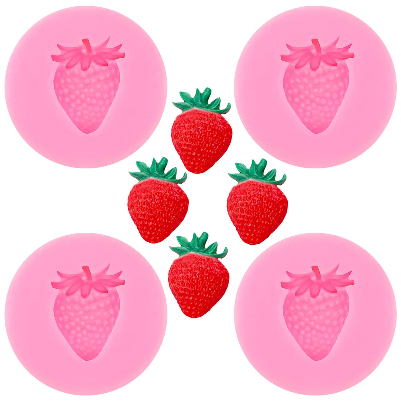 4Pcs Strawberry Silicone Molds Fruit Fondant Mold Cute Soap Epoxy Resin Mold Sugarcraft Candy Chocolate Molds for Sugarcraft Cak