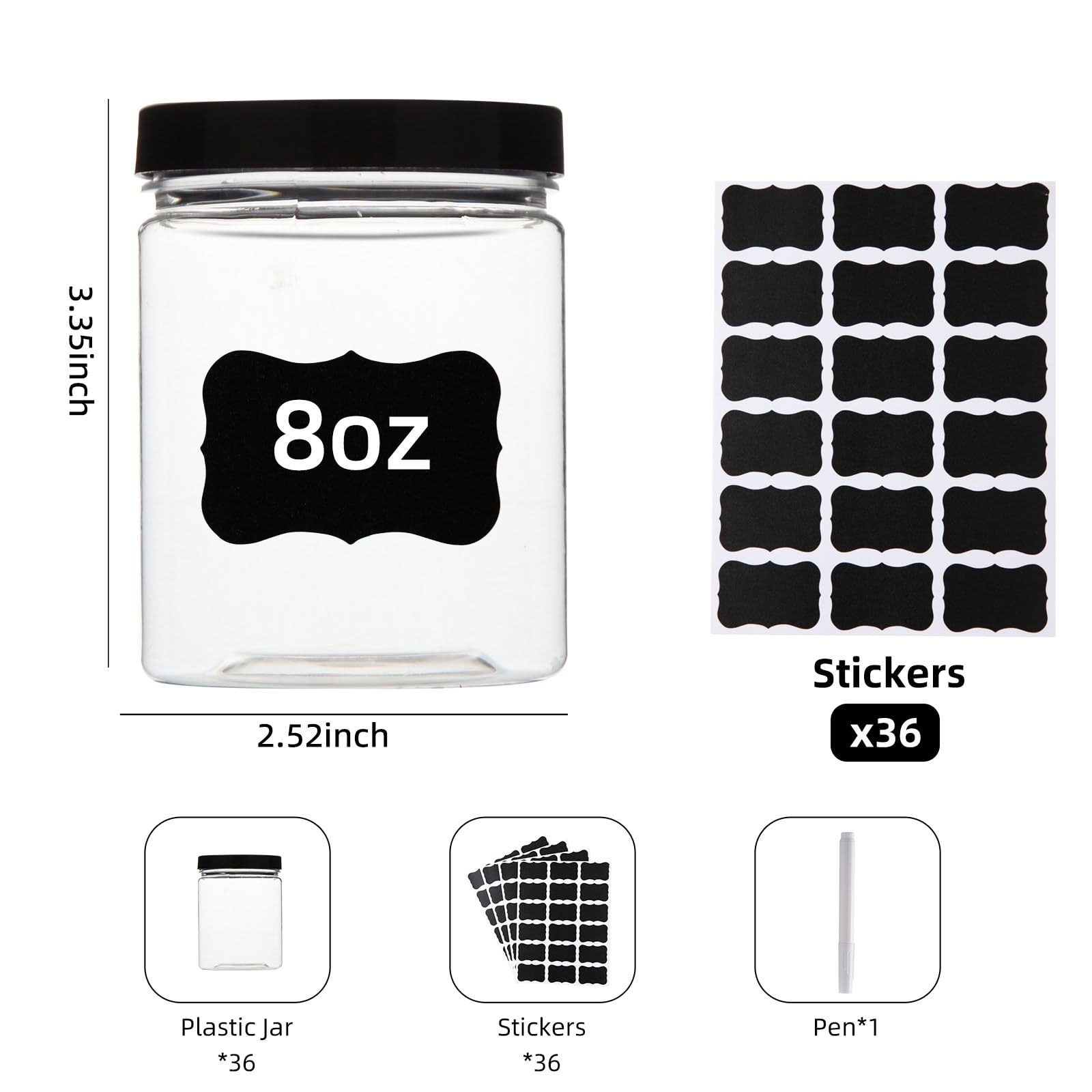 8 Oz Plastic Containers With Lids, Muxincamp 36 Pack 8 Oz Plastic Jars With Screw On Lids Empty Round Slime Jar Cosmetics Contai