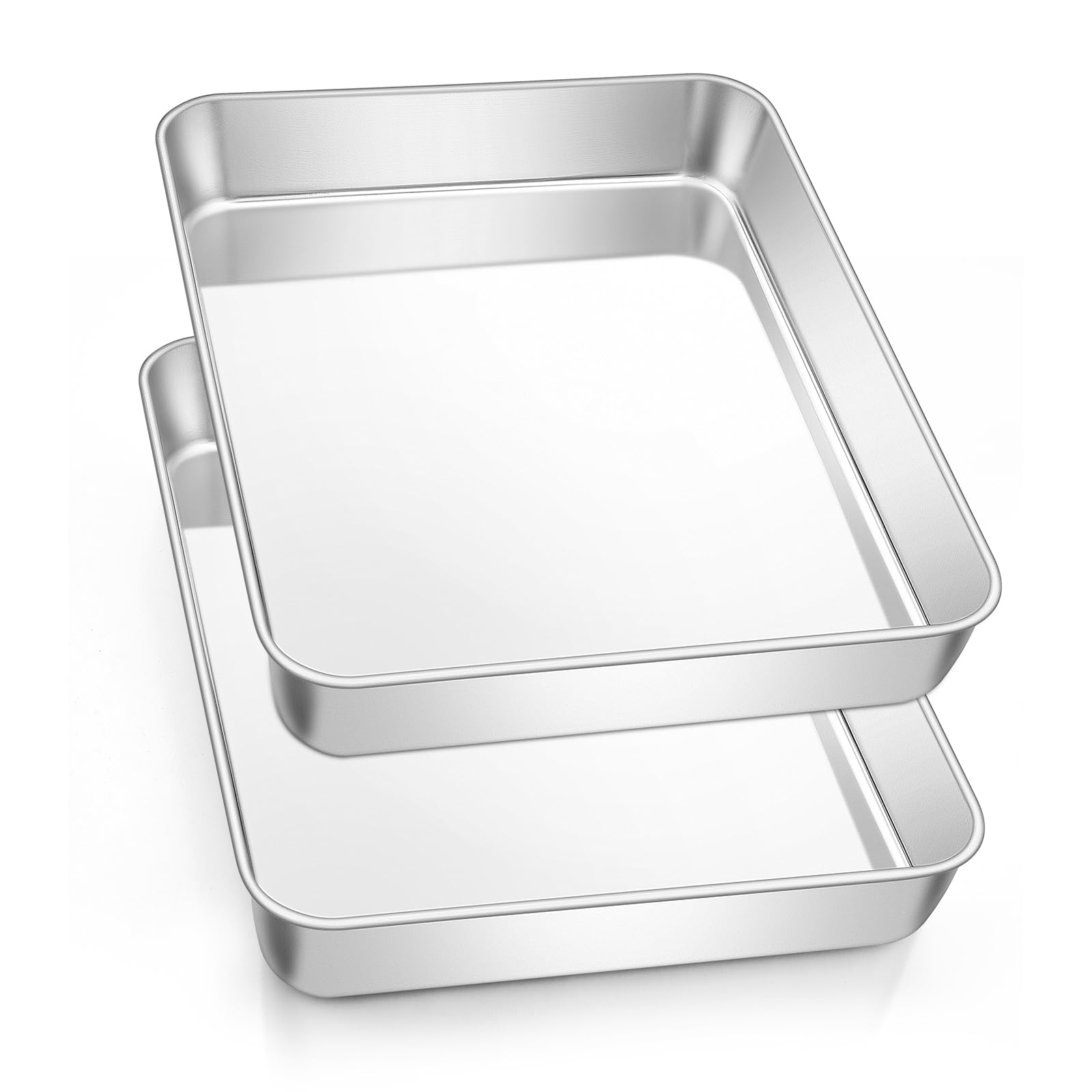 Leonyo Rectangular Cake Pan for Baking, 10.5 x 8 x 2 Inch Stainless Steel Baking Sheet Tray, Deep Lasagna Pan for Toaster Oven, 