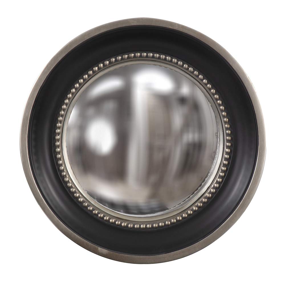 Howard Elliott Patterson Convex Round Hanging Accent Wall Mirror, Matte Black and Silver Leaf, for Bedroom Entrway or Any Room, 