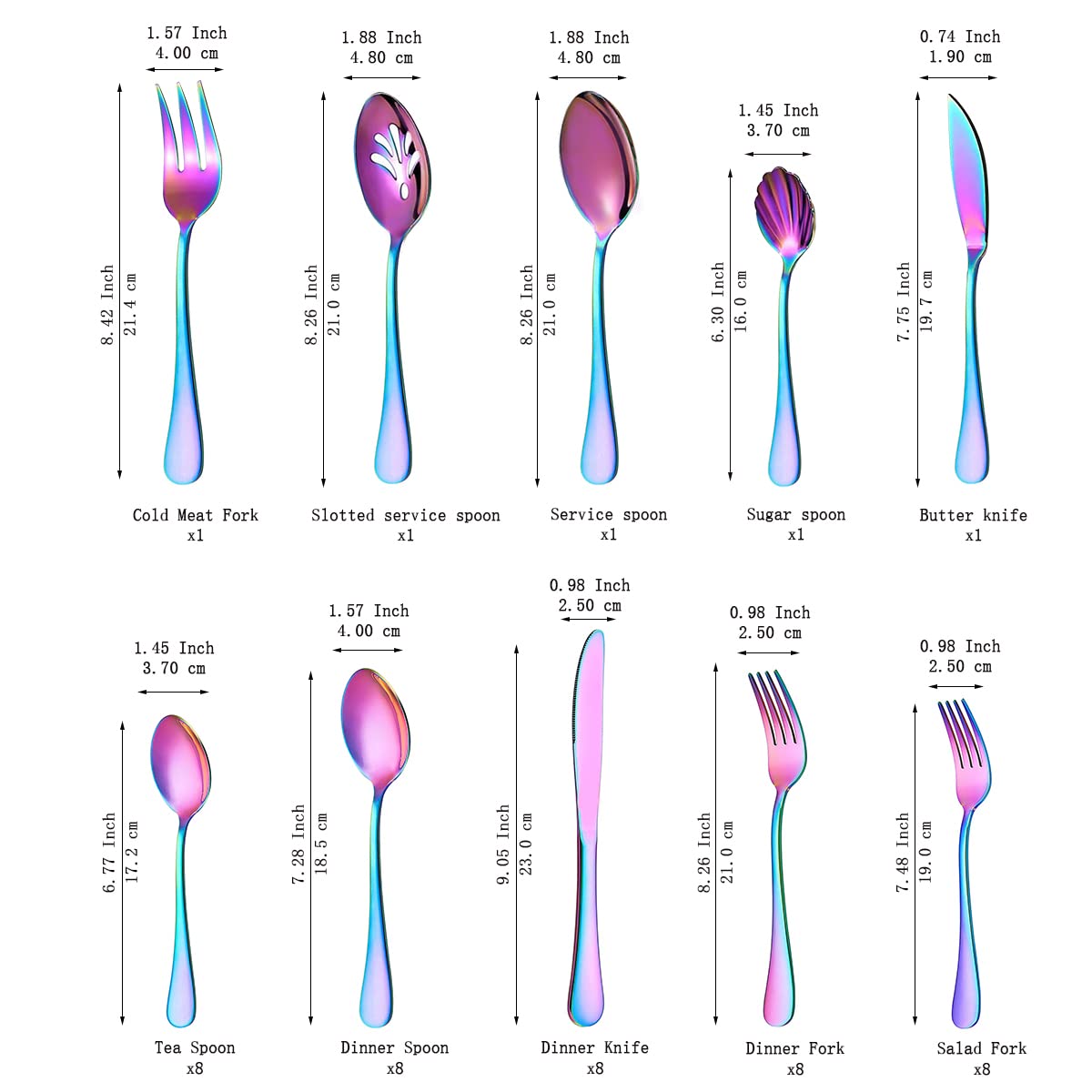 Kyraton Rainbow Silverware Set 45 Pieces Service For 8, Titanium Colorful Plating Flatware Sets Cutlery Set, Spoons And Forks Si