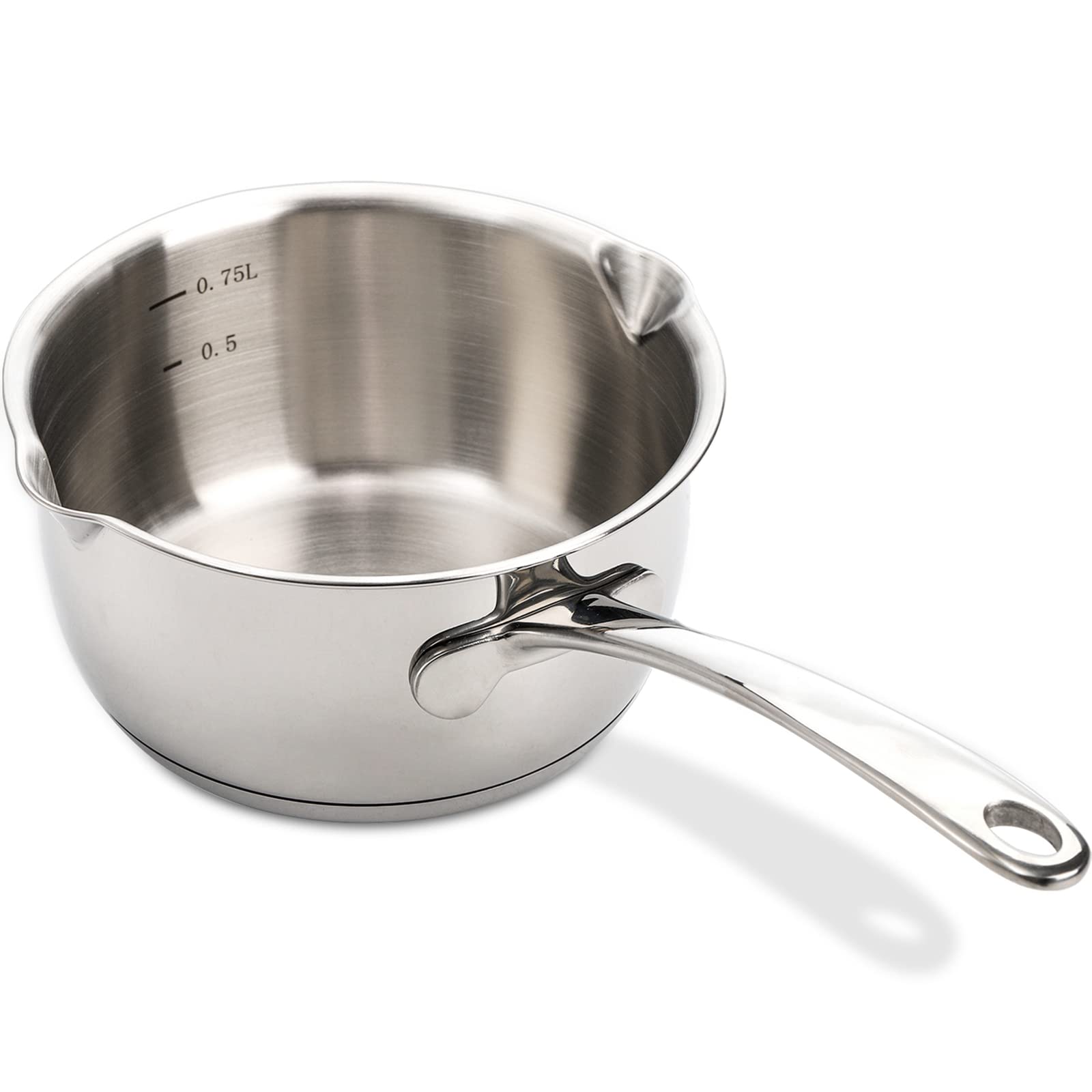 Deayou 18/10 Stainless Steel Butter Warmer Pan, 0.8-Quart Measuring Saucepan With Dual Pour Spout, Small Milk Butter Melting Pot