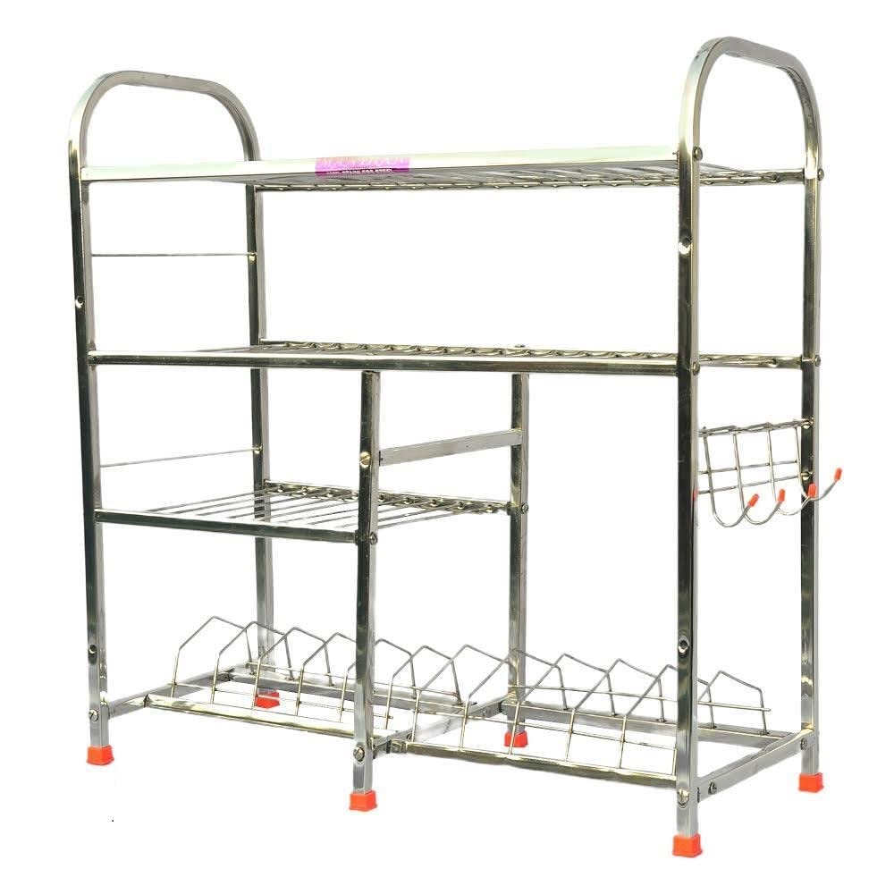 D.K 11 Stainless Steel Shelf Wall Mount Kitchen Dish Racks | Dish Rack With Cutlery And Plate Spoon Kitchen Utensil Stand | Modu