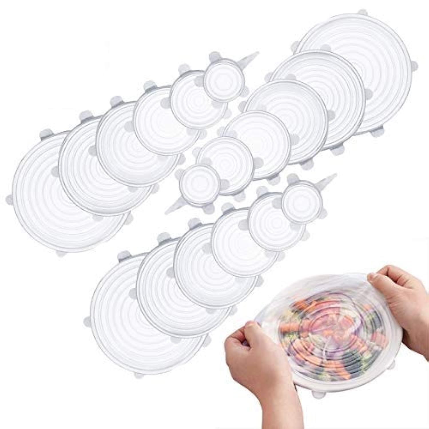 Silicone Stretch Lids. 18 Pack to Keeping Food Fresh. Reusable, Durable and Expandable Silicon to fit Various Sizes of Bowl Cove