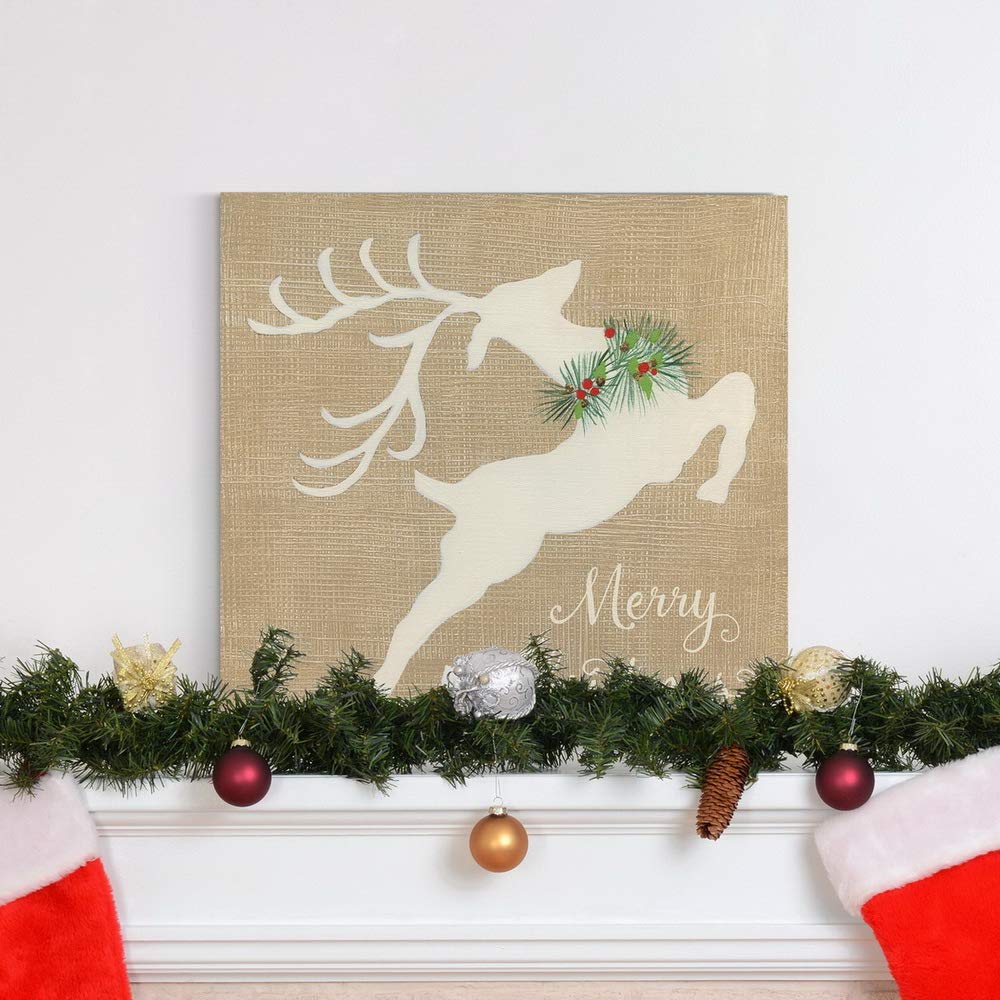 Renditions Gallery Merry Christmas Reindeer Wall Art, Cute Christmas & Winter Artwork, Festive Red & Green, Premium Gallery Wrap