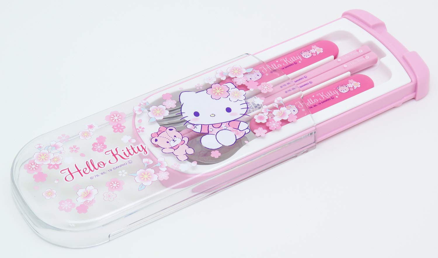 OSK CT-20 Hello Kitty Cutlery Set, Sakura, Pull, Trio, Chopsticks, Spoon, Fork, Made in Japan, Sliding, Dishwasher Safe, Easy to