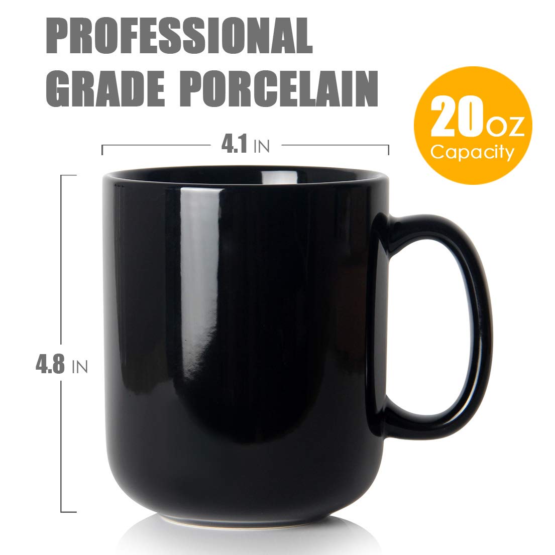 20 Oz Large Coffee Mug, Smilatte M016 Plain Ceramic Boss Big Tea Cup With Handle For Dad Men, Black