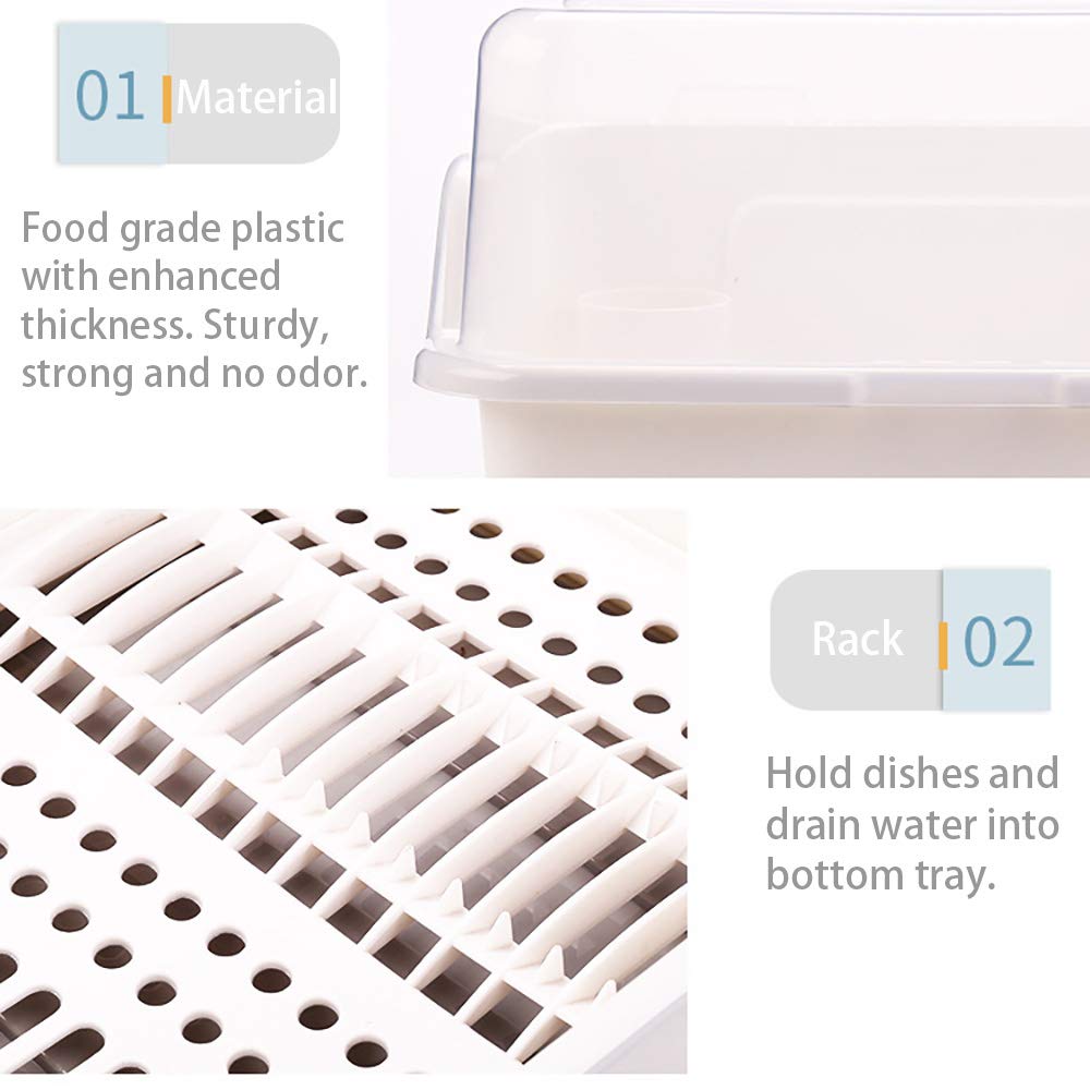 Tomorotec Medium Size Dish Drying Rack And Drain Board With Lid Cover, 16'' X 12.2'' X 10.6'' Nursing Bottle Holder, Kitchen Pla
