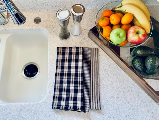 Fillurbasket Black Farmhouse Kitchen Towels Set Of 3 Striped Buffalo Checked Plaid Dish Towels Black And Tan Towels For Decor Di