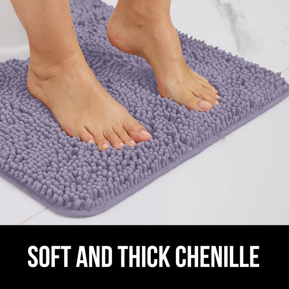Gorilla Grip Bath Rug  36x24  Thick Soft Absorbent Chenille Rubber Backing Bathroom Rugs  Microfiber Dries Quickly  Shaggy Machine Washable Mats  Plush Durable Rug  Bathtub Shower Floor  Light Purple