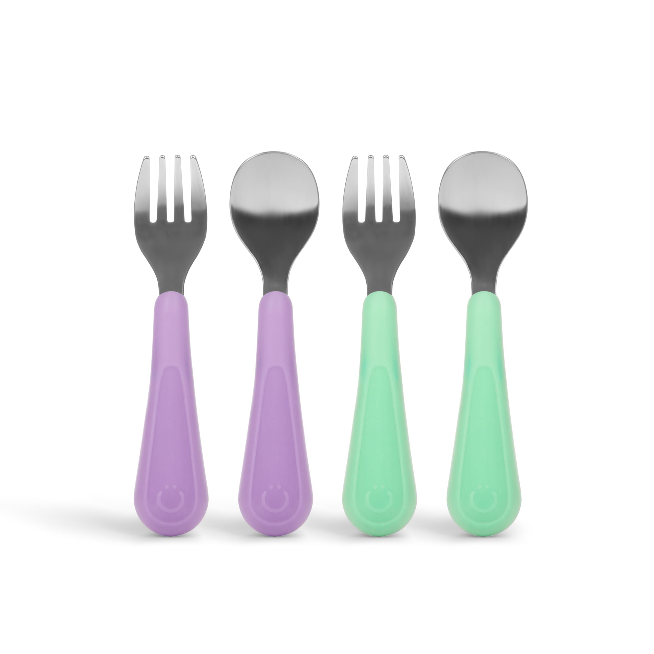 Ubbi Toddler Stainless Steel Fork & Spoon Set, 4-Pack - Silicone Easy-Grip Handles, Kids Self-Feeding Utensils, Baby-Led Weaning