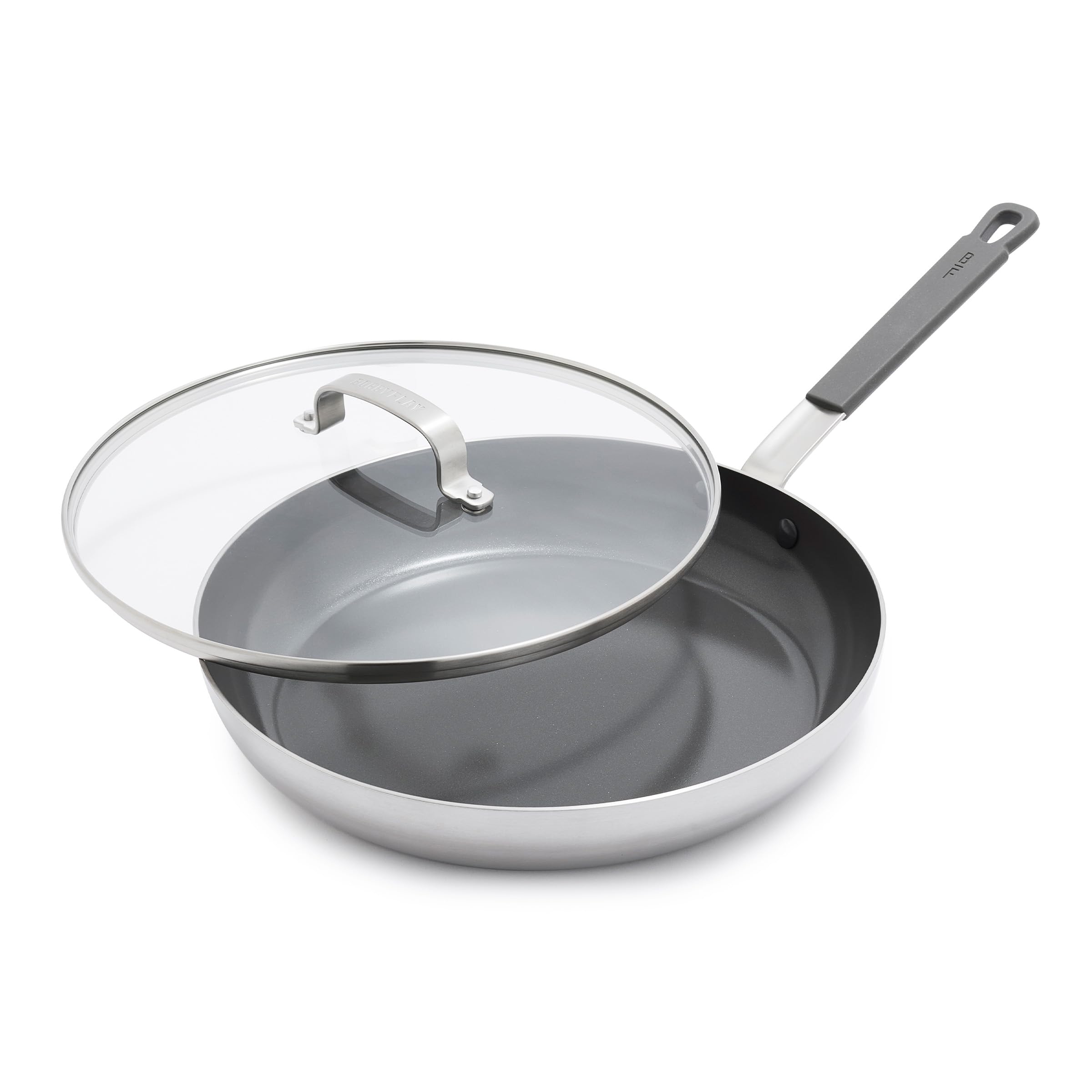 GreenPan x Bobby Flay Stainless Steel 12    Frying Pan Skillet & Glass Lid, Professional Grade Tri-Ply, Multiclad, PFAS-Free Cer