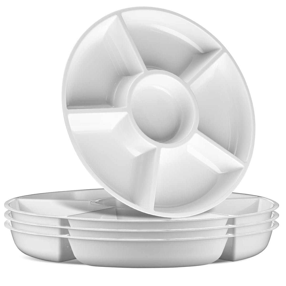 Plasticpro 6 Sectional Round Plastic Serving Trayplatter (8, White)