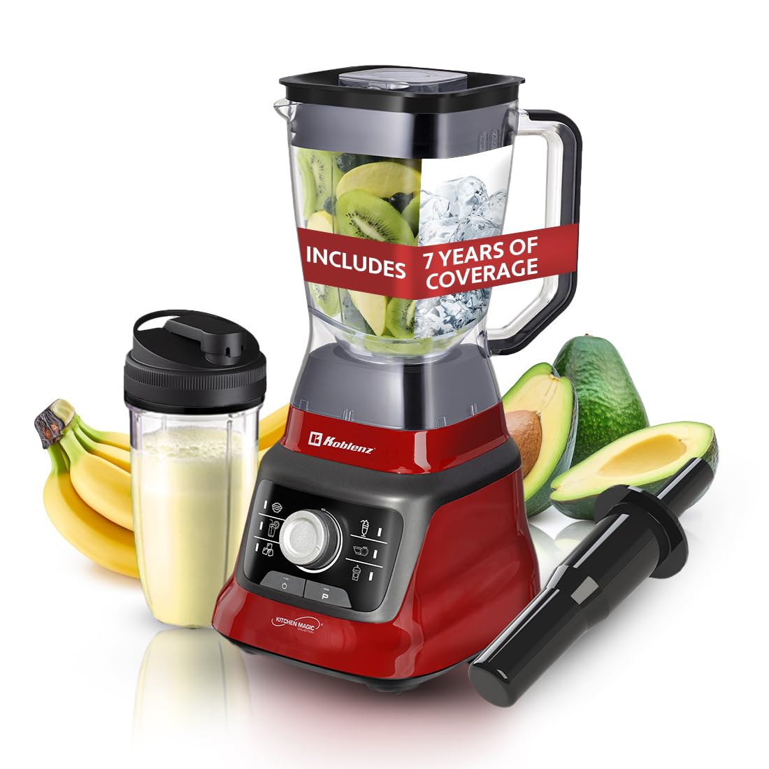 Koblenz Bob Blender, Countertop with Reversible motor, Speed Knob and 6 Functions, 1400-watt Motor, 68 oz. Capacity, Super Silen
