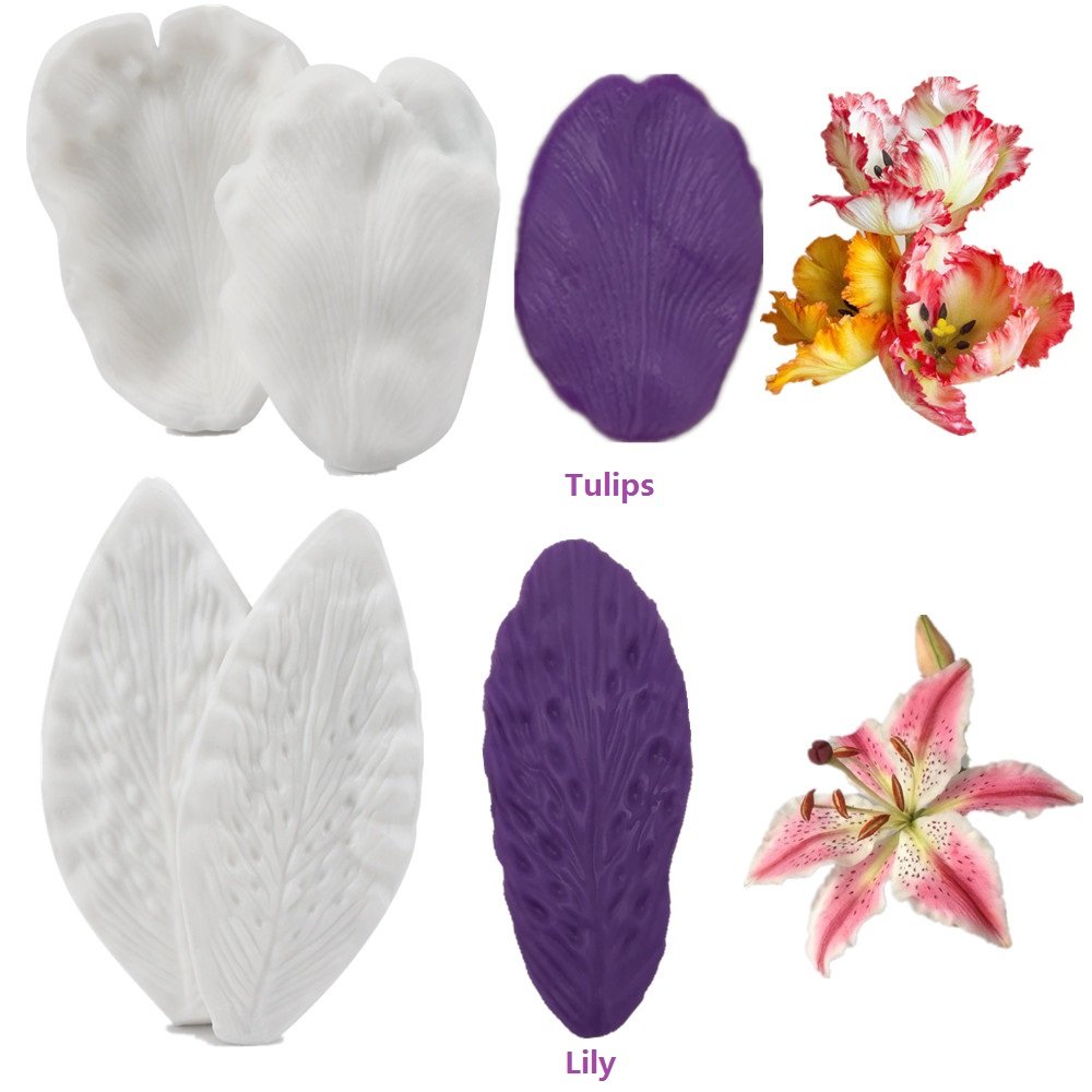 6Set Gumpaste Flower And Leaf Silicone Veining Mold Sugarcraft Fondant Flower Making Tools For Wedding Cake Decorating,Chocolate