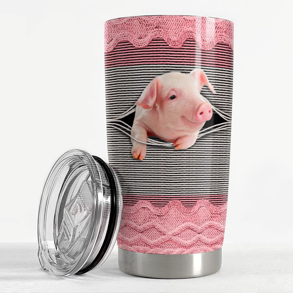 SANDJEST Pig Tumbler 20oz Stainless Steel Insulated Tumblers Coffee Travel Mug Cup Funny Pig Gifts for Women Girls Gift for Birt