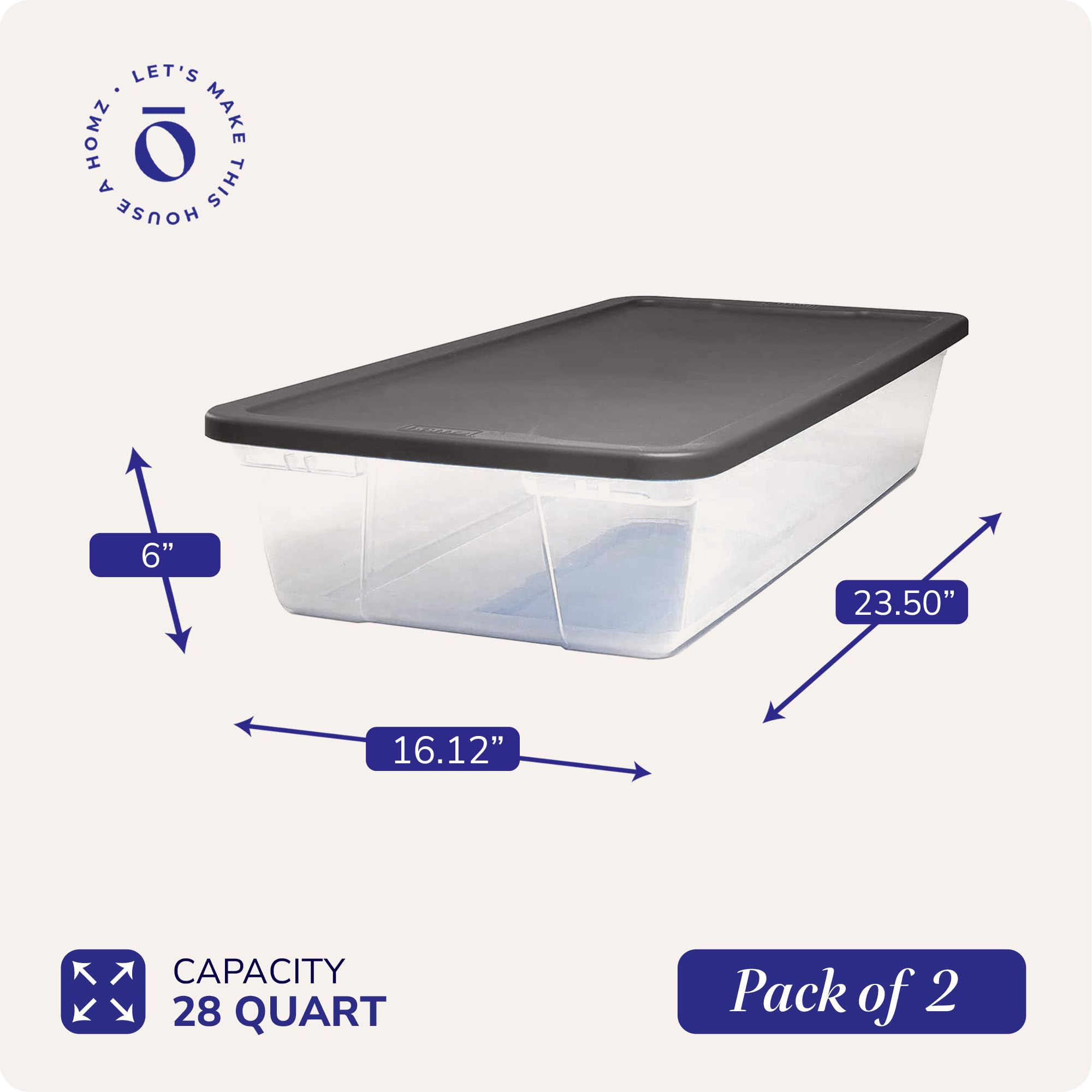 Homz Snaplock Multipurpose 28 Quart Clear Stackable Storage Container Bins with Tight Seal Lids for Indoor Home Organization  (2 Pack)