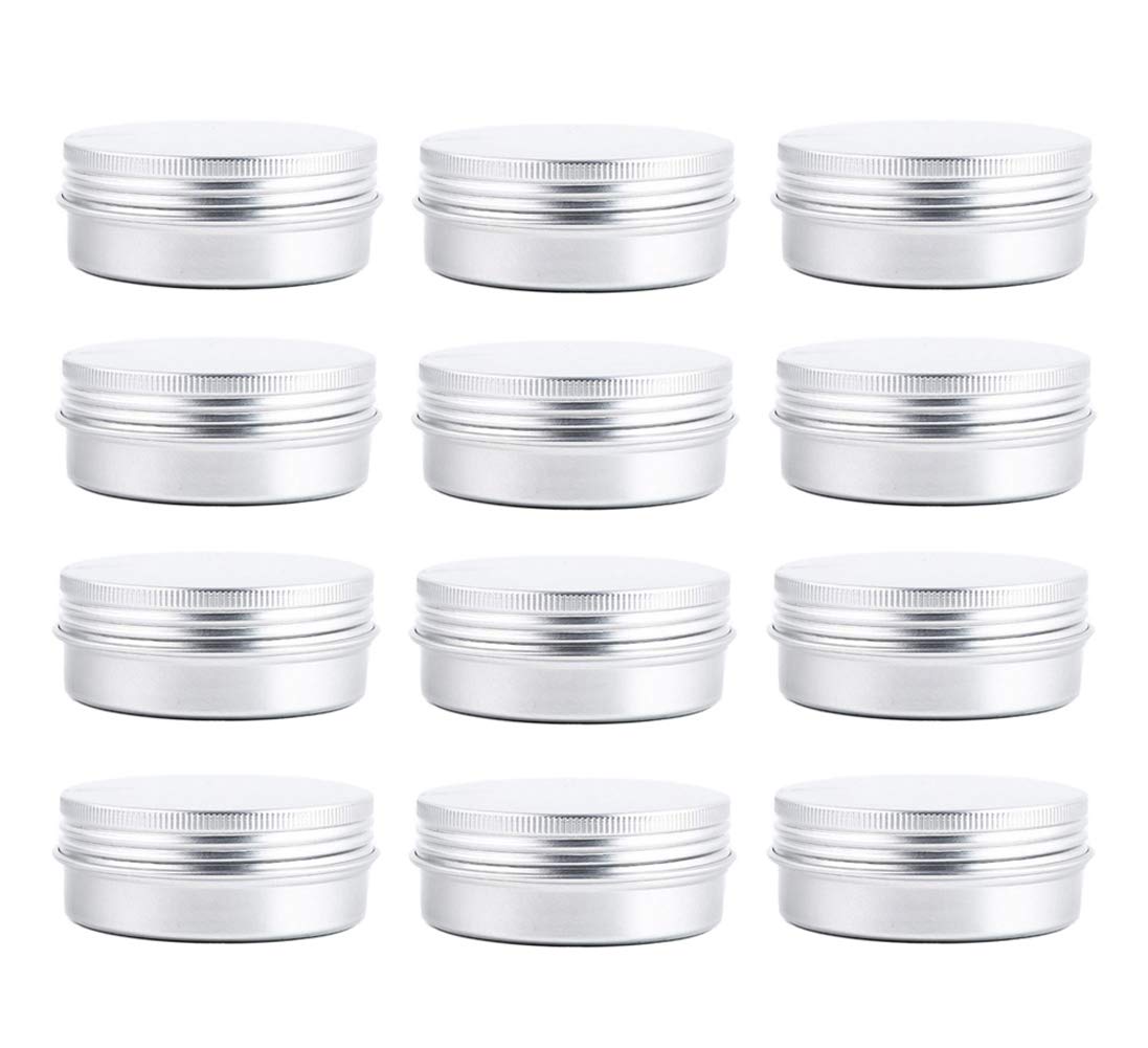 Ericotry 12 Pcs Of 2 Oz/ 60 Ml Silver Aluminum Tins Empty Slip Slide Round Containers With Tight Sealed Twist Screwtop Cover For