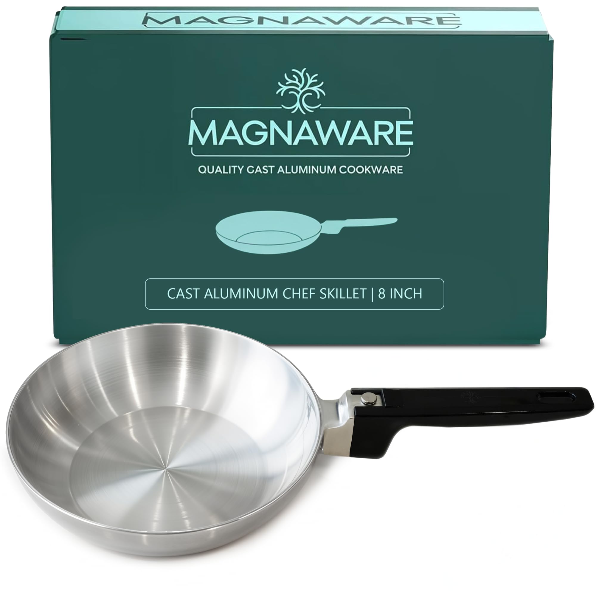 MAGNAWARE 8Inch Chef Skillet  Quick & Even Heat Distribution  Lightweight Cast Aluminum Frying Pan  No Seasoning Required  