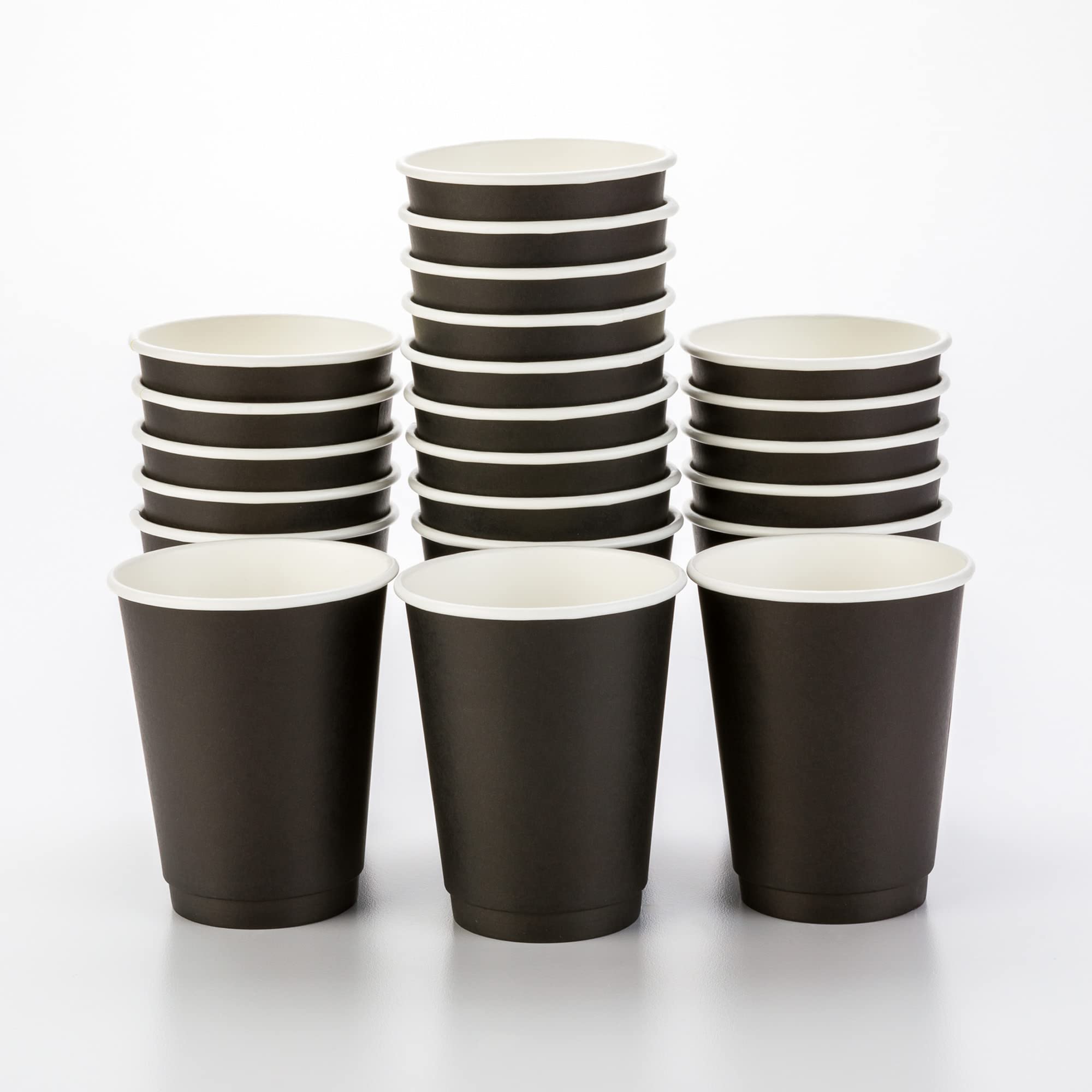 500-CT Disposable Black 12-oz Hot Beverage Cups with Double Wall Design: No Need for Sleeves - Perfect for Cafes - Eco Friendly 