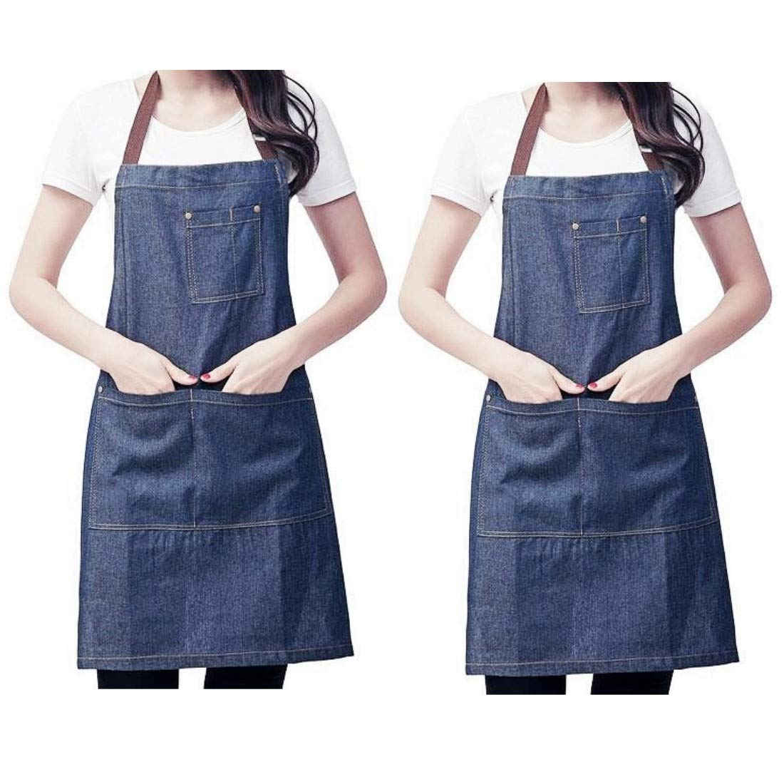 Jzk 2 X Denim Jean Adjustable Kitchen Apron With Big Pockets For Women Men For Cooking Bbq Grill Cafe Waiter Bartender Chef Apro