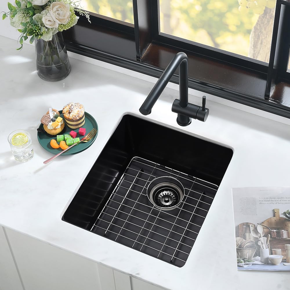 17 Inch Bar Sink Undermount Black-Ianomla 17X17 Undermount Bar Sink Bar Prep Sink Black Quartz Sink Wet Bar Single Bowl Kitchen