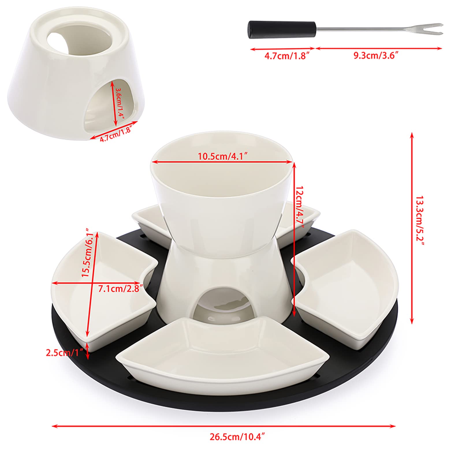 Bstkey 300Ml Ceramic Butter Warmer Set With Wooden Pallet, Fondue Pot Melting Pot Set, Melt Hot Pot Bowl Set For Cheese Chocolat