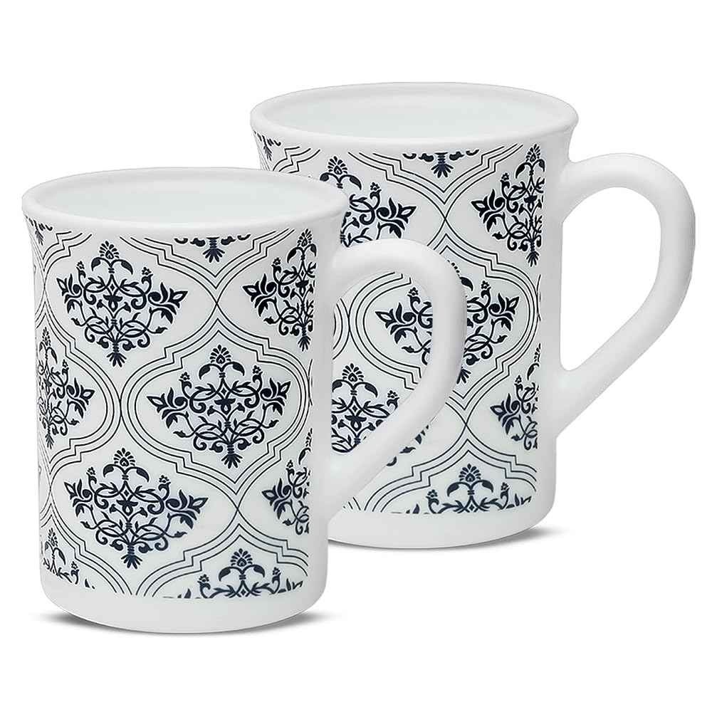 Larah by BOROSIL Sivas Blue Opalware Mug | Set of 2 Pcs Tea/Coffee Mugs, 350 ml Each | Microwave & Dishwasher Safe, BoneAsh Fre