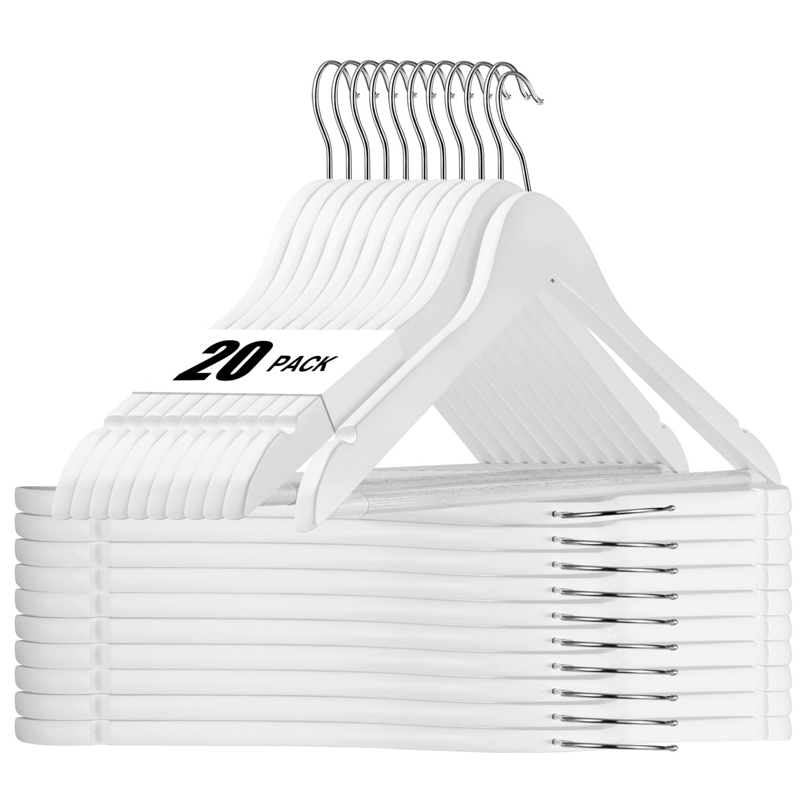 House Day White Wooden Hangers 20 Pack Wood Clothes Hangers Smooth Finish Wooden Coat Hangers For Closet Heavy Duty Hangers Soli