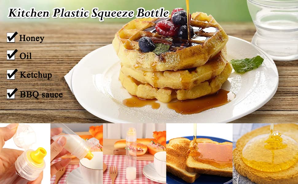 Akoak 4 Pcs Reusable Plastic Squeeze Bottle Dispenser, Salad Dressing, Ketchup, Honey Storage Bottle, Perfect For Kitchen Access