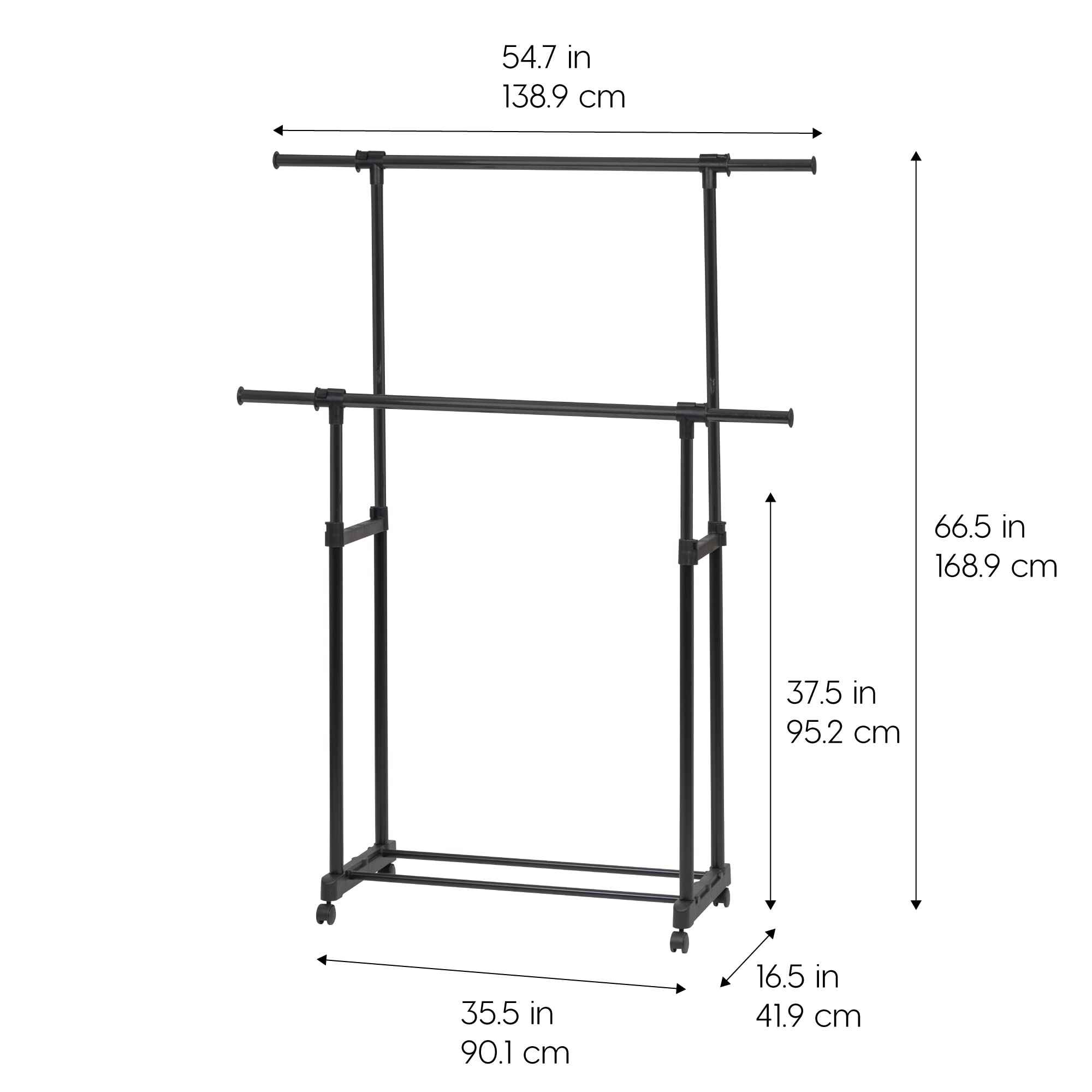 IRIS USA Adjustable and Extendable Double Rod Garment Rack