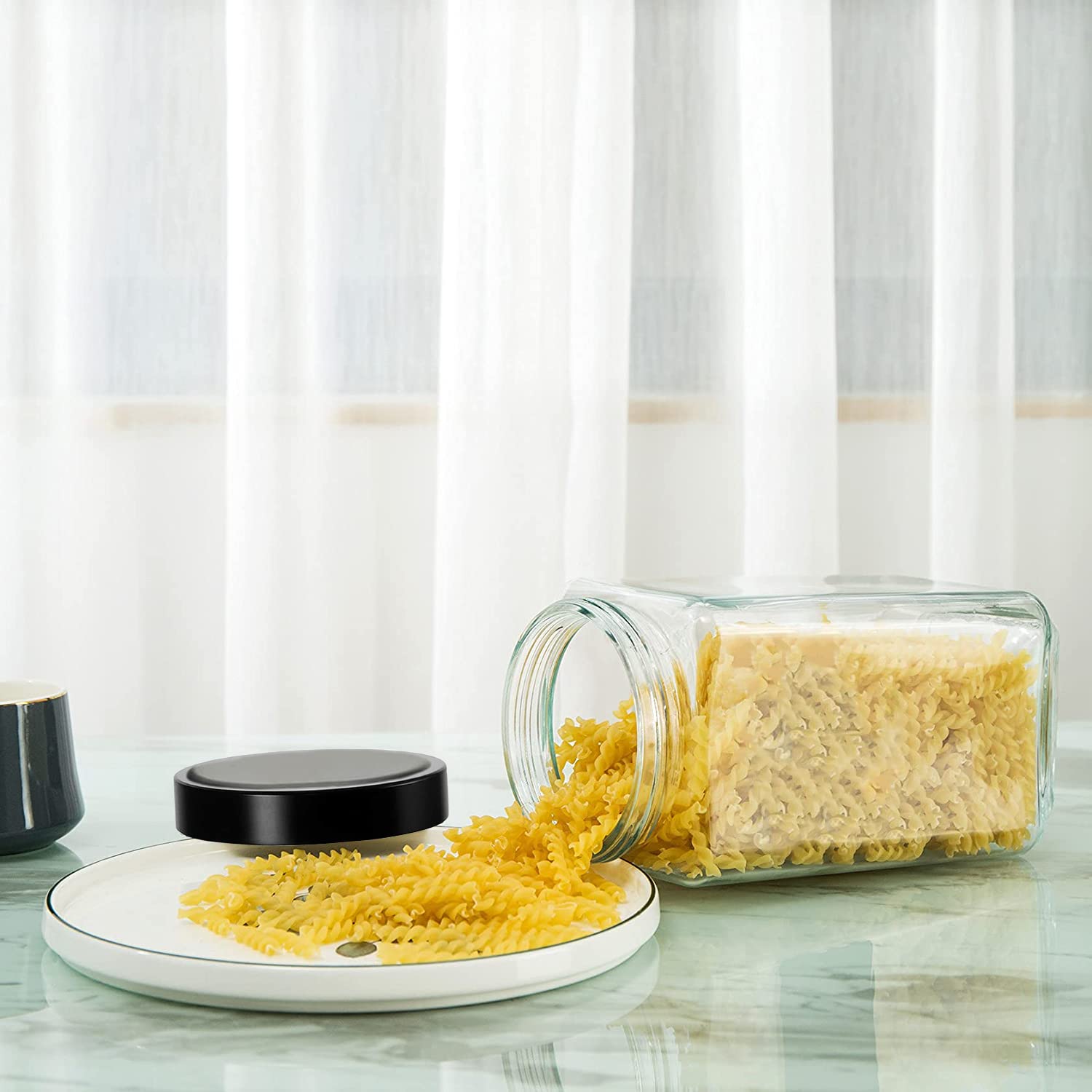 Brezzycloud Glass Cubical Square 1000ml Transparent Glass Jars & Containers for Kitchen Pantry, Masala, Pickles, Cookies, Dry Fr