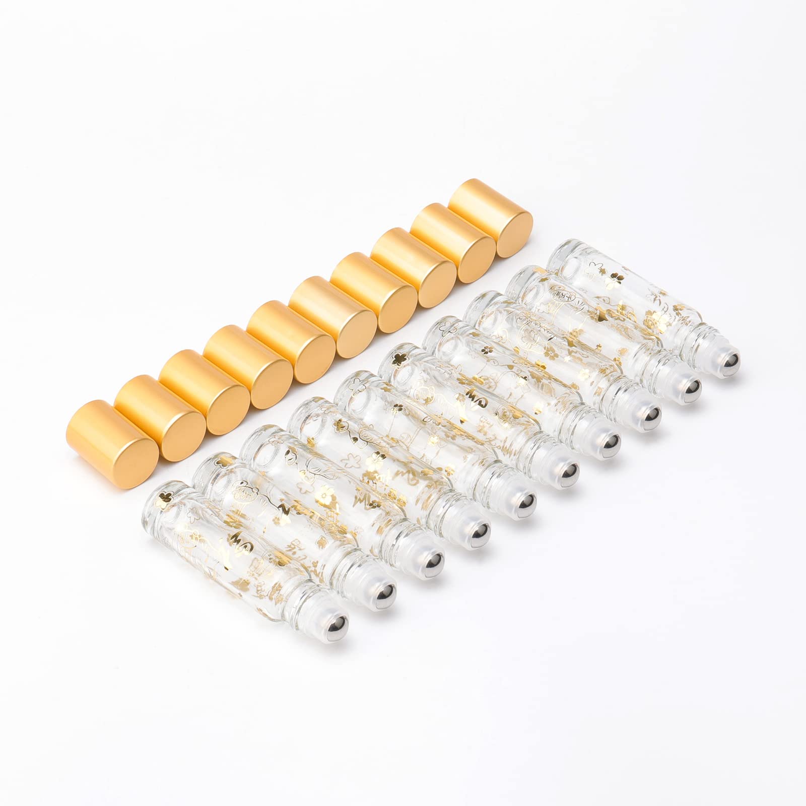 Jiuwu 10Pcs 1/3Oz Glass Roller Bottles 10Ml Lucky Cat Glass Roll On Bottles With Stainless Steel Rollerball Funnel Pipette & Ope