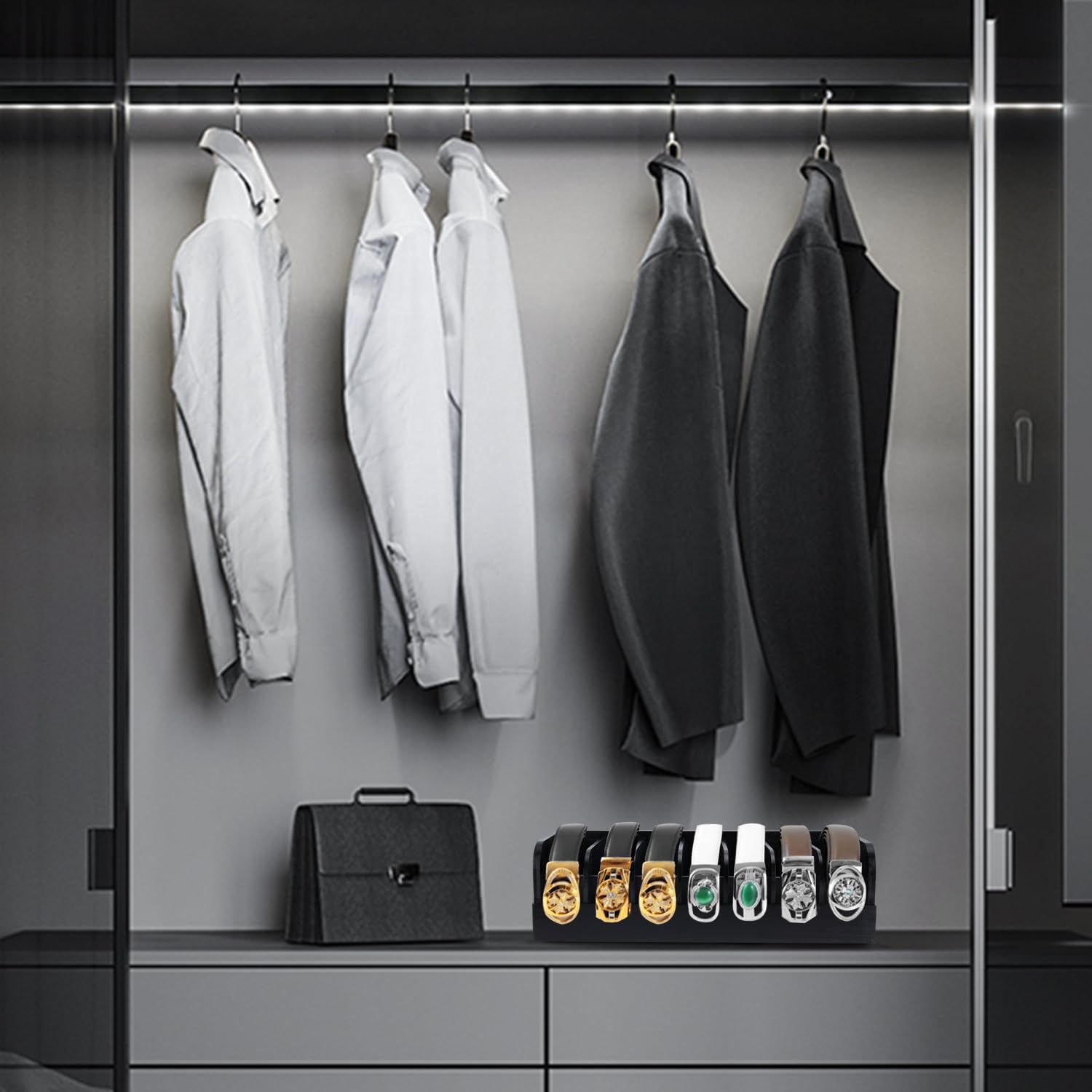 Gti Belt Organizer, 7 Compartments Belt Organizer For Closet And Drawer, Bamboo Display Case For Tie And Belt, Belt Storage Orga