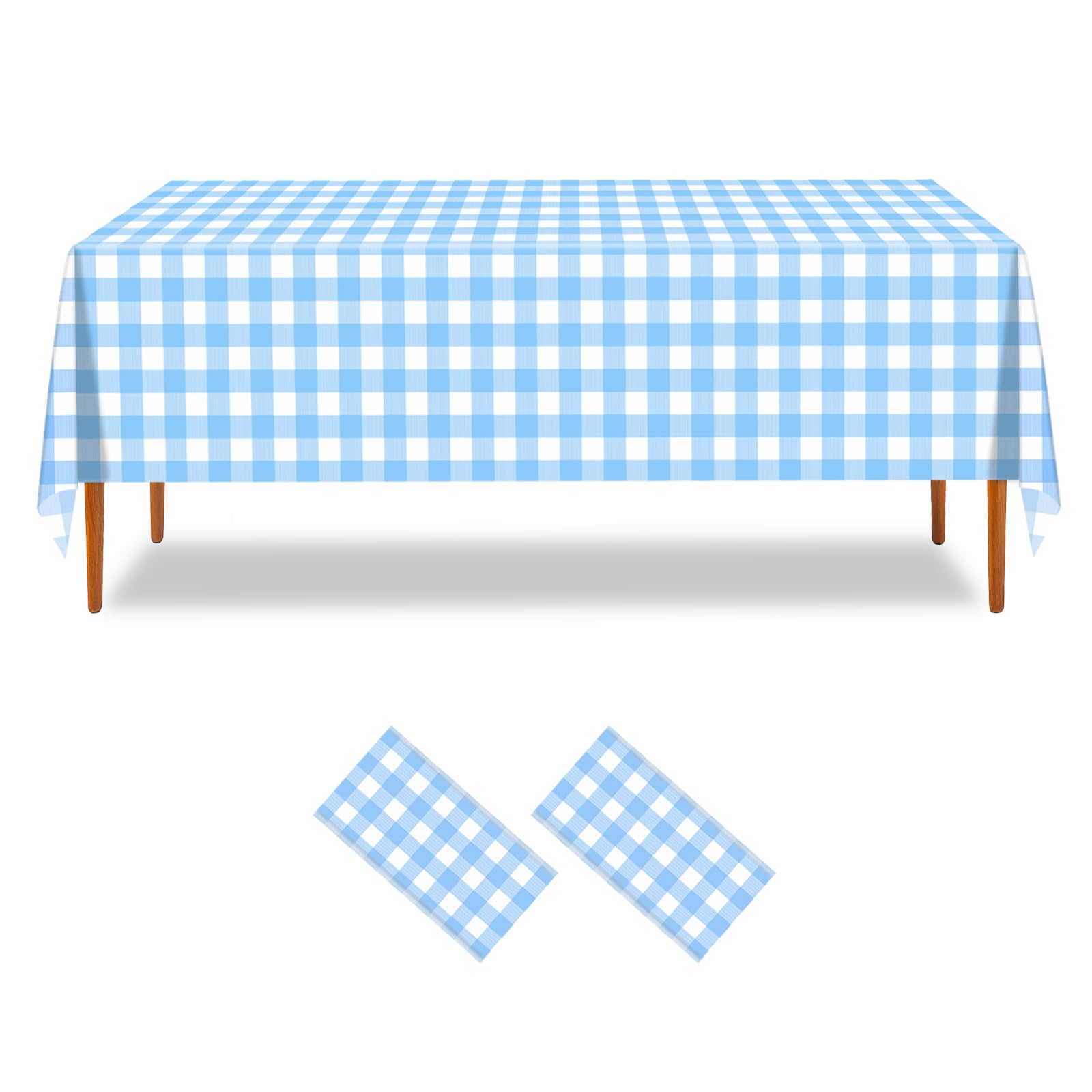 ZHIAXTON 2 Pack Blue Gingham Tablecloth,54 X 108 Inch Disposable Plastic Blue and White Checkered Tablecloth,Waterproof Rectangu