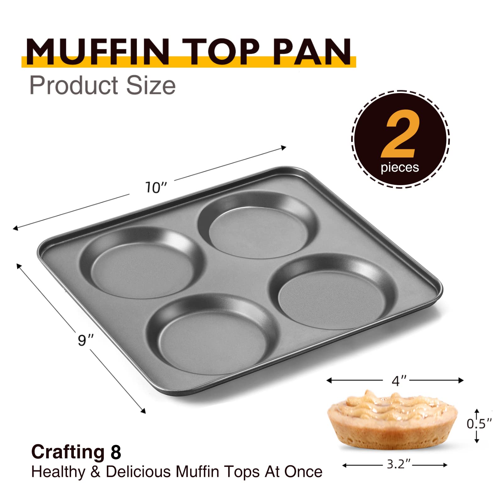 Hongbake Large Muffin Top Pan Set Of 2, 4 Cup Nonstick Hamburger Bun Baking Pan, Jumbo Whoopie Pie Pan For Egg Sandwich, Cornbre