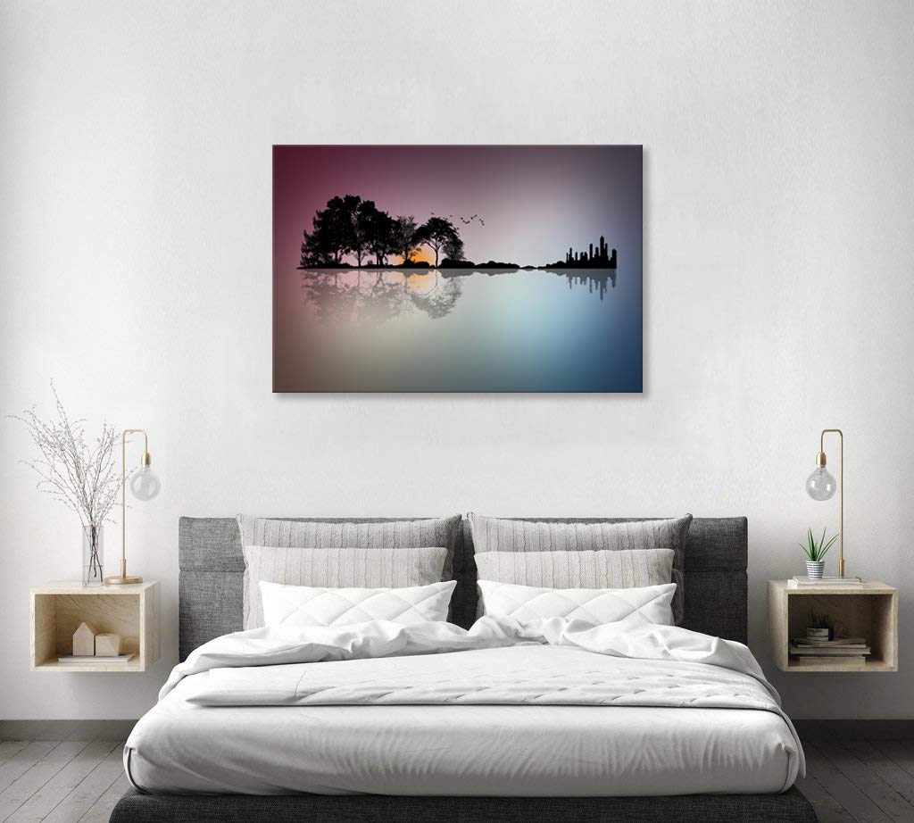 Urttiiyy Modern Blue White Music Abstract Guitar Tree Canvas Paintings Wall Art Home Decor Living Room Hd Printed Painting Frame