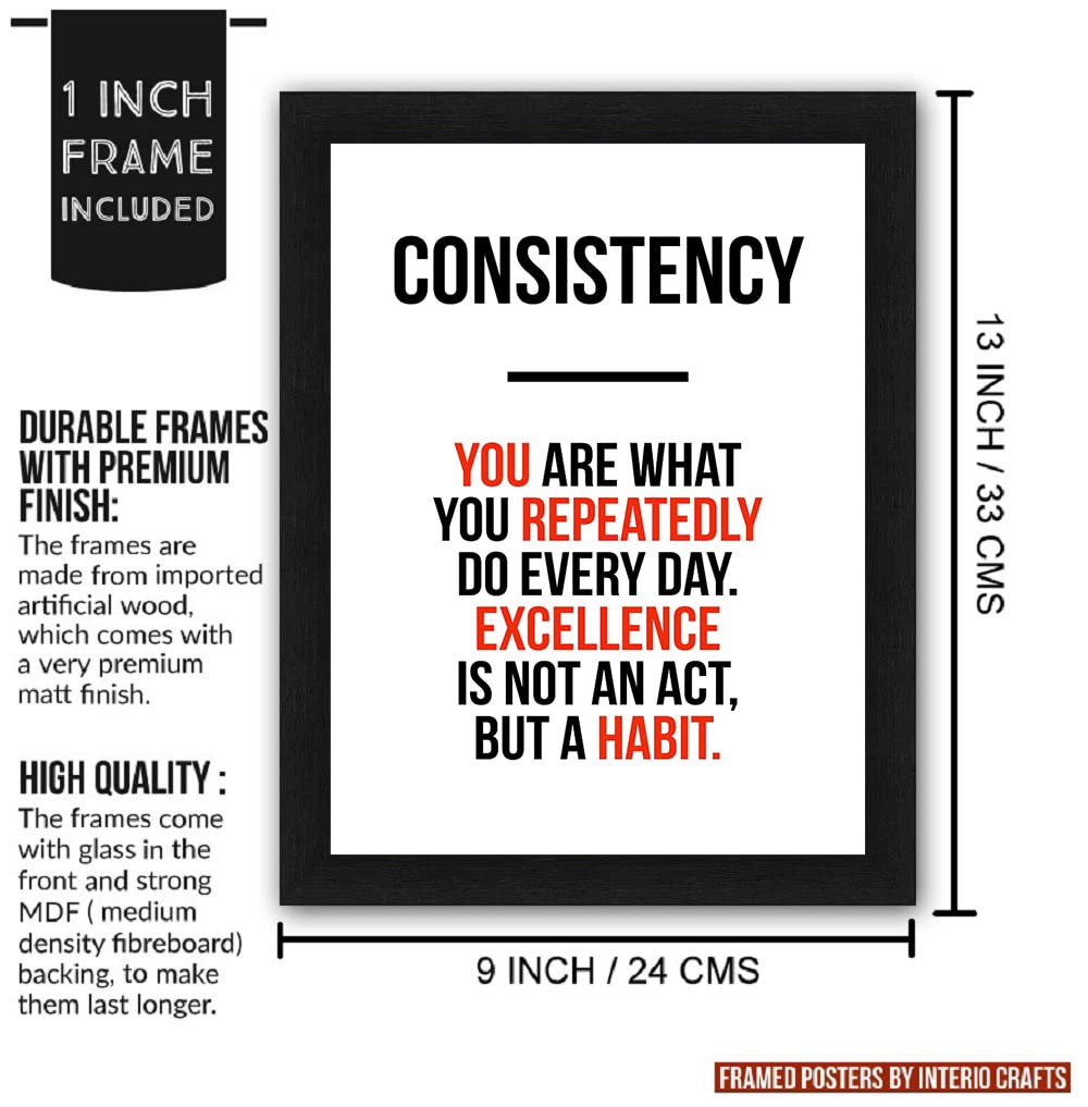Interio Crafts Consistency Motivational Framed Poster, Inspirational Quotes For Home, Office Decor, Synthetic Wood, Black Frame