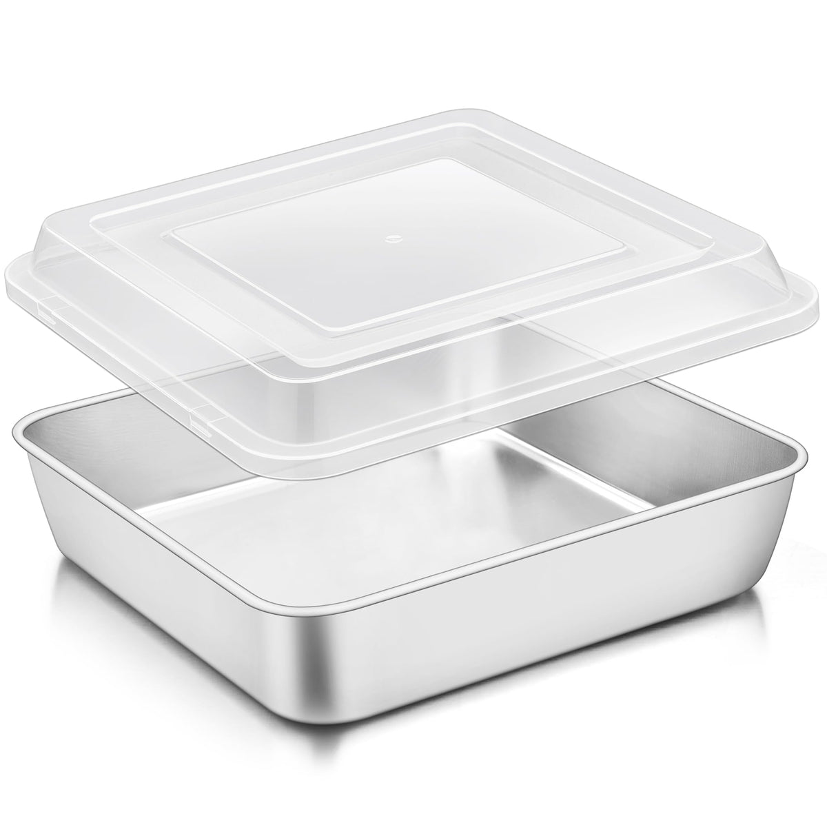 Teamfar 9 X 9 Inch Square Cake Pan, Stainless Steel Square Baking Pan With Lid For Brownie Lasagna, Non-Toxic & Heavy Duty, One